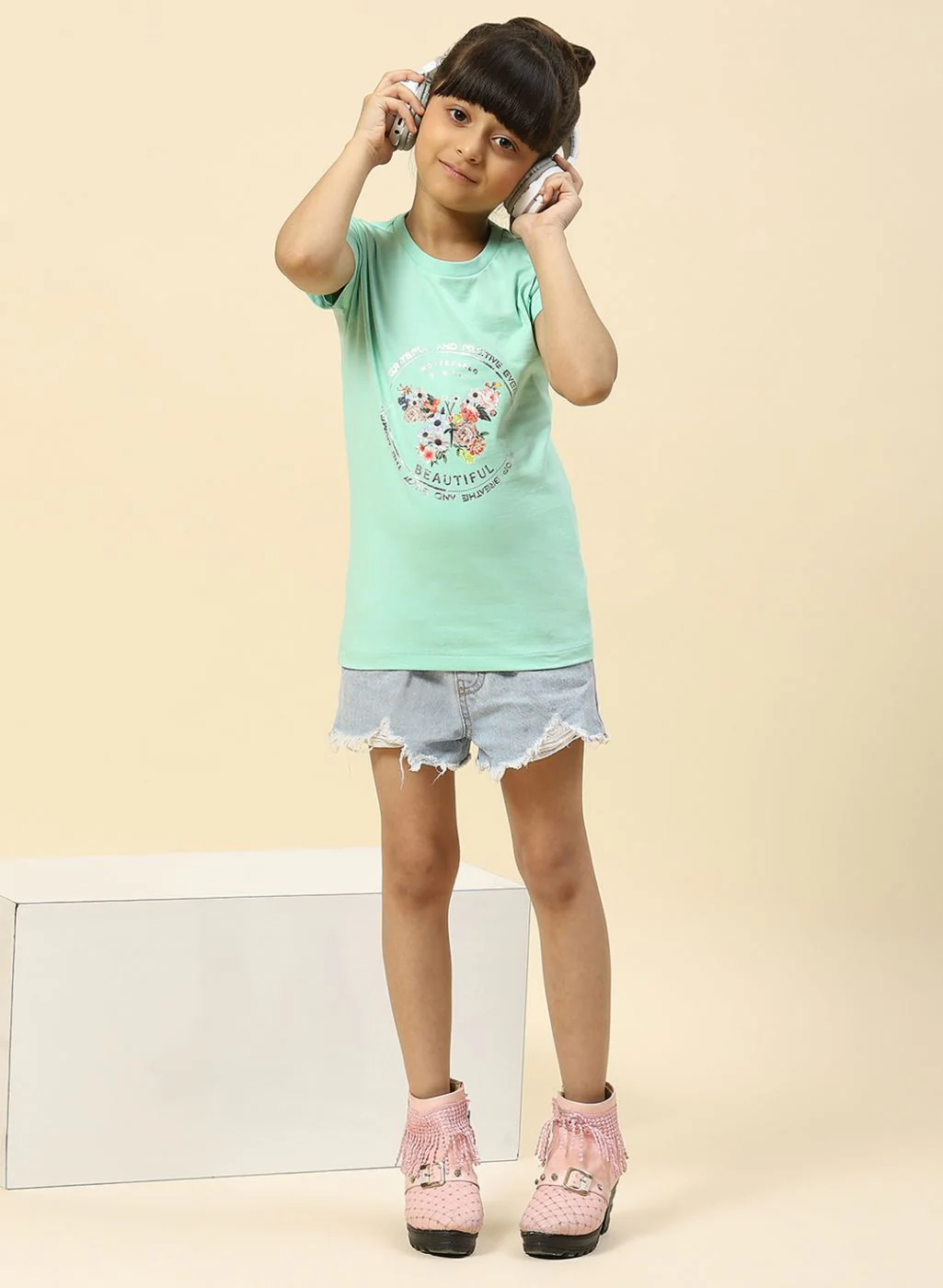 Girls Green Printed Top - Image 2