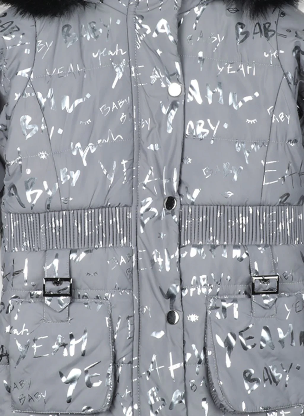 Girls Grey Printed Jacket - Image 3