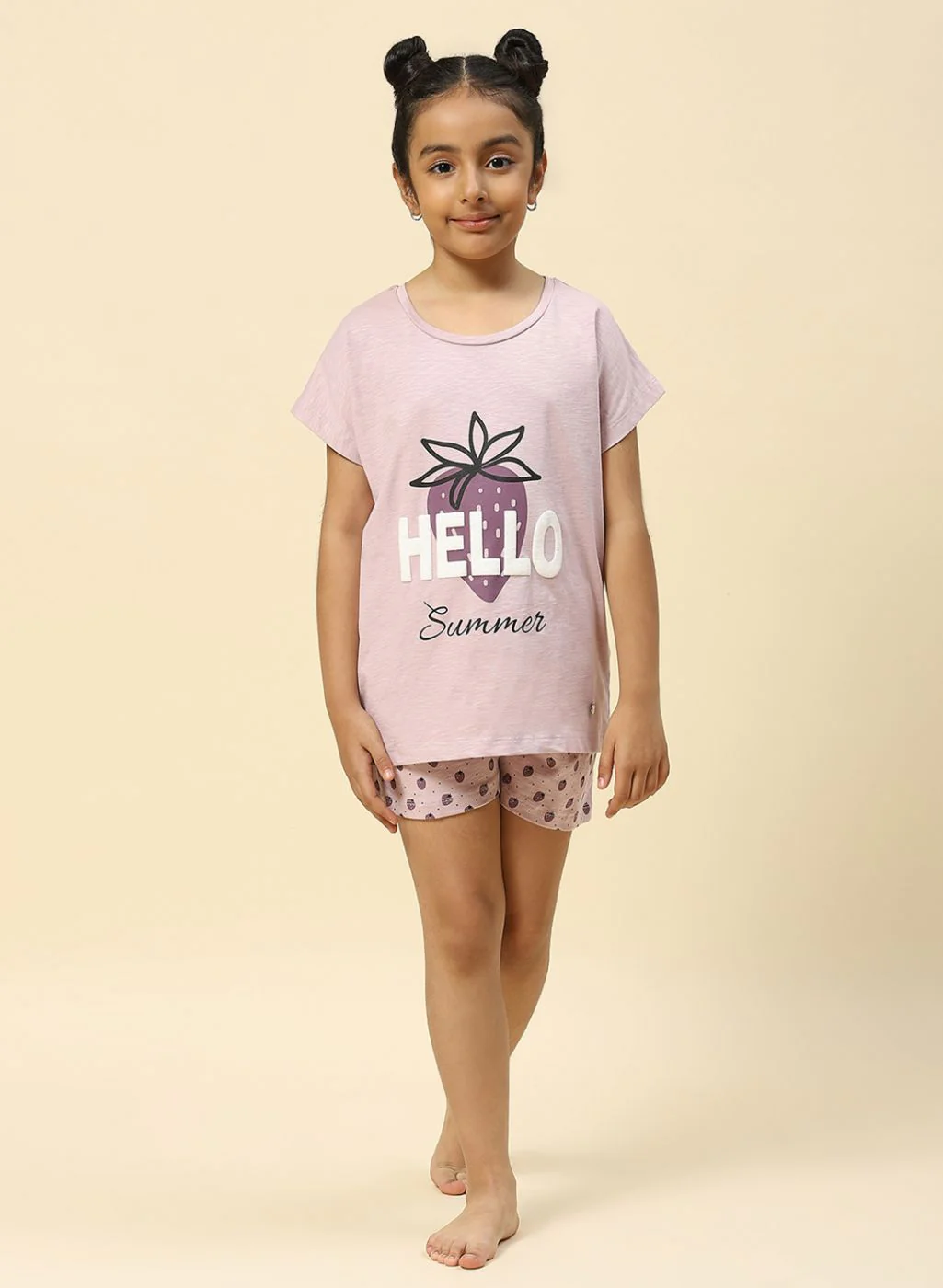 Girls Light Purple Printed Short Set - Image 2