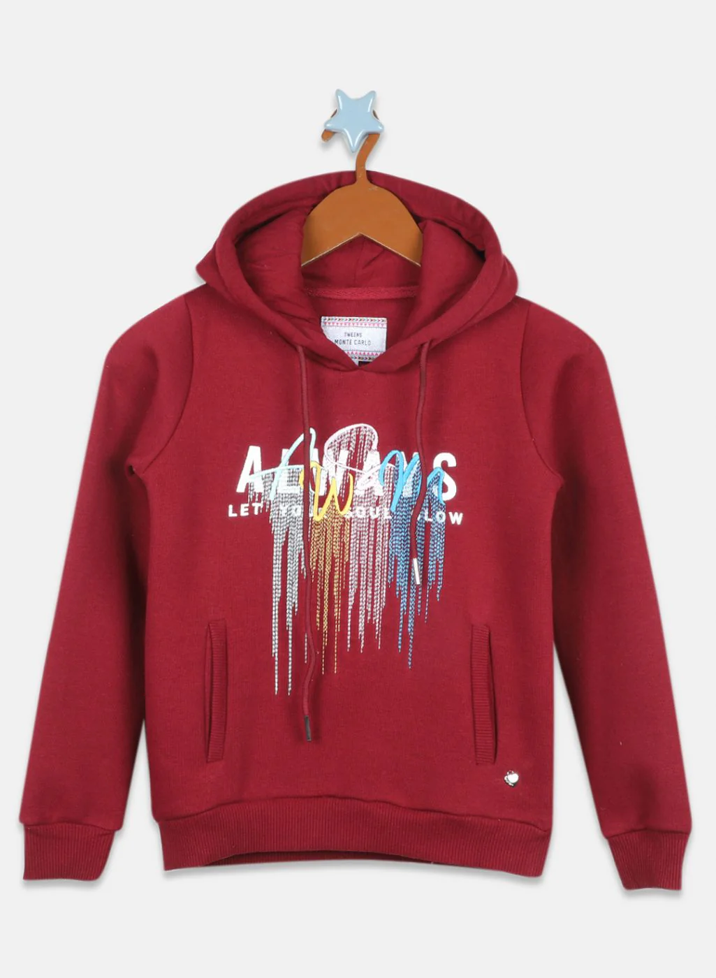 Girls Maroon Embroidered Sweatshirt