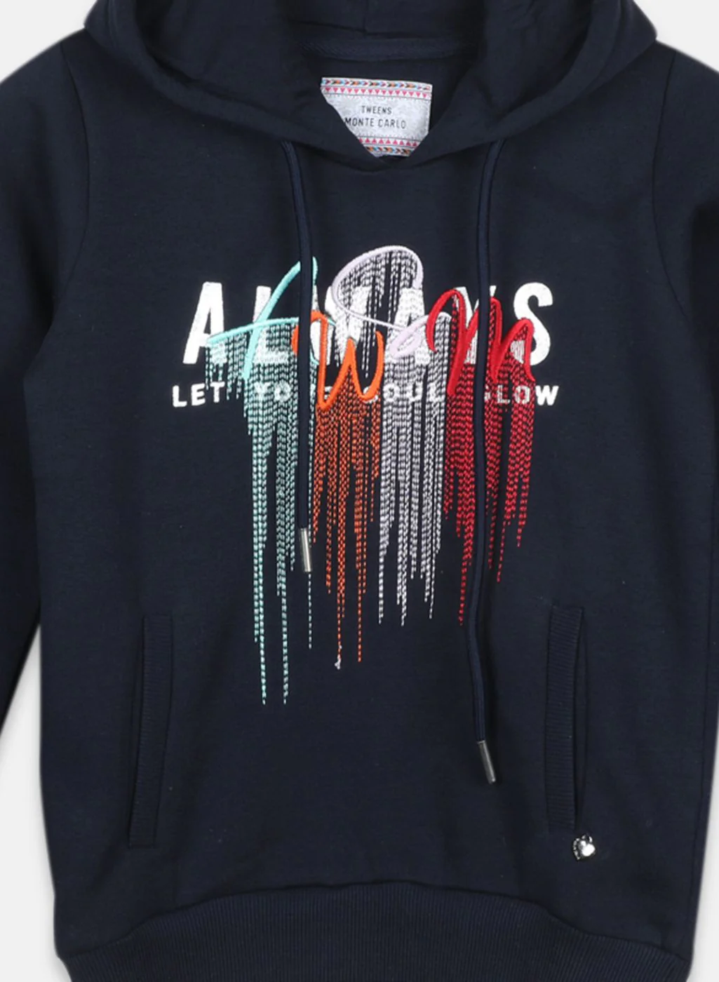 Girls NAvy Blue Embroidered Sweatshirt - Image 3