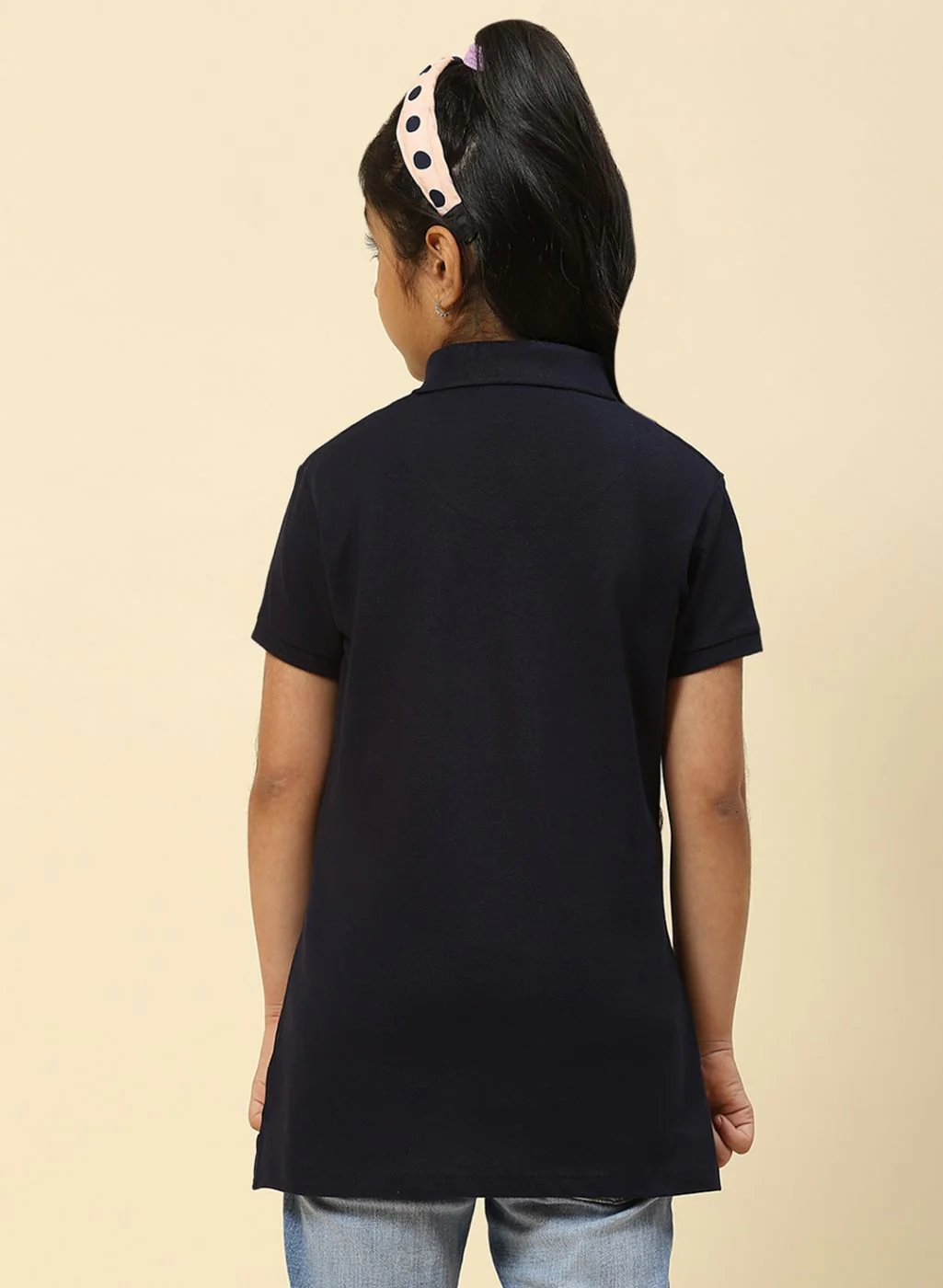 Girls Navy Blue Plain T-Shirt - Image 5