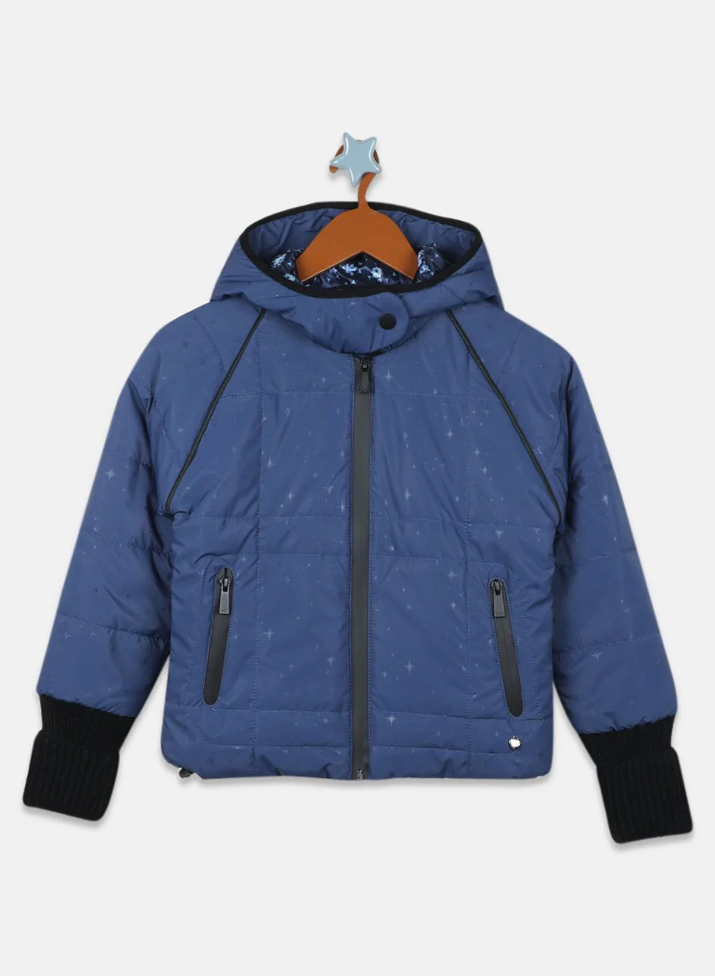 Girls NAvy Blue Printed Jacket - Image 2