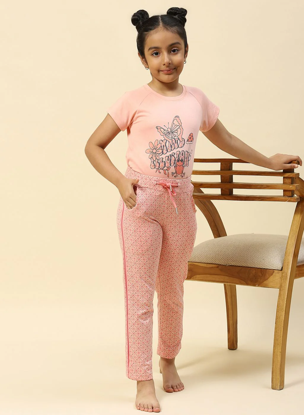 Girls Peach Regular Fit Lower