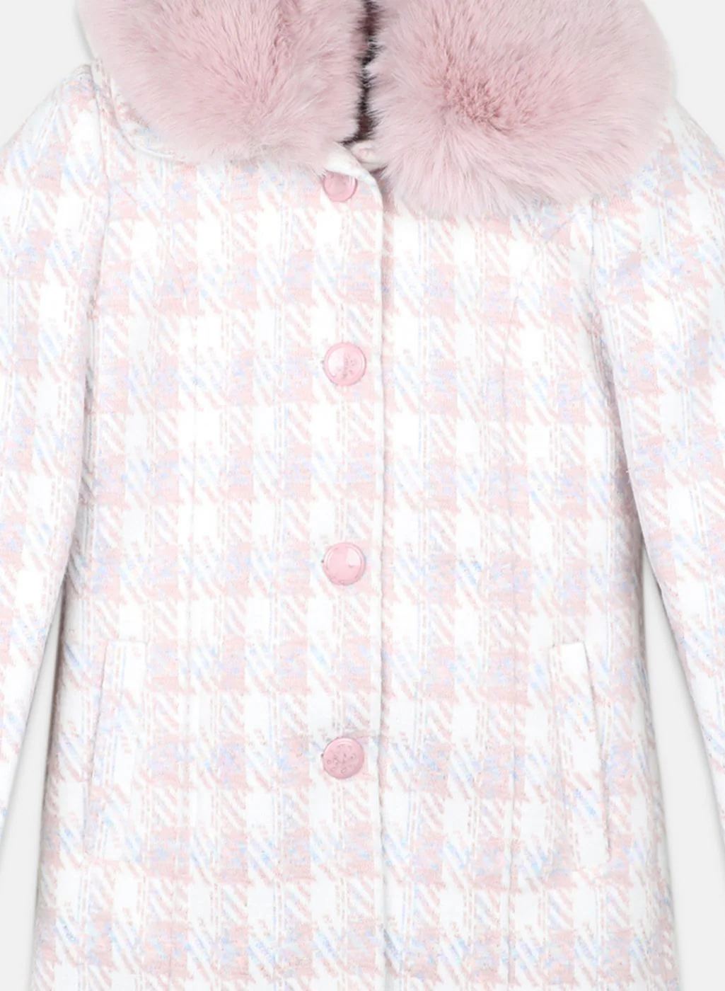 Girls Pink Check Coat - Image 3