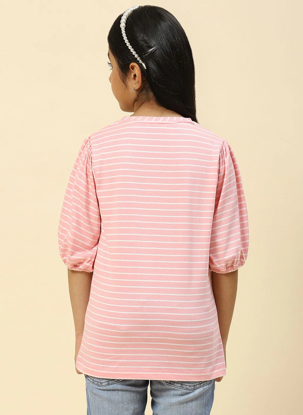 Girls Pink Stripe Top - Image 5