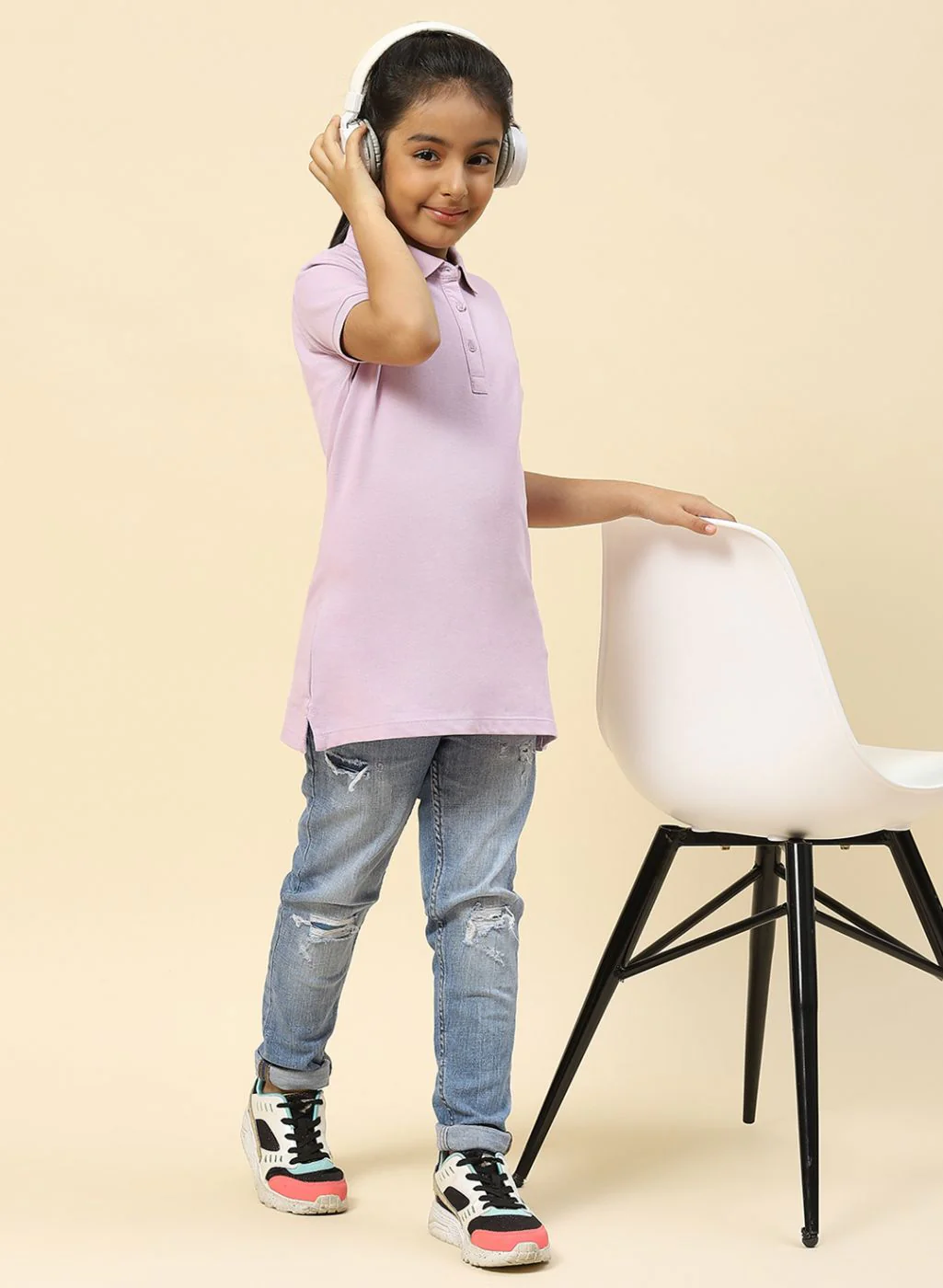Girls Purple Plain T-Shirt - Image 2