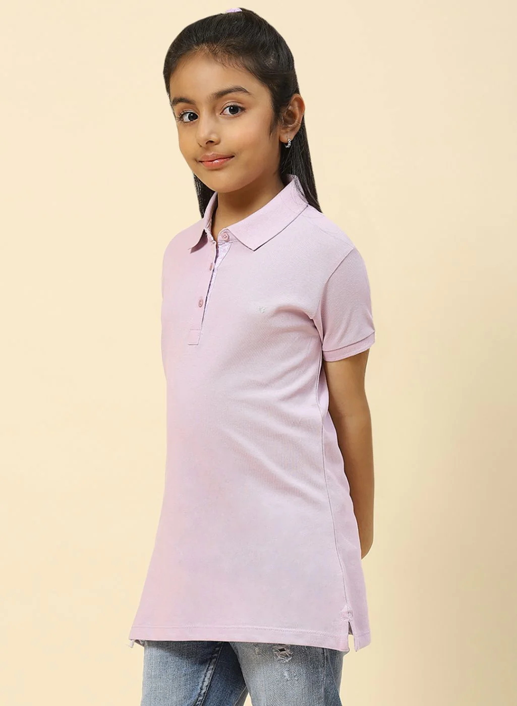Girls Purple Plain T-Shirt - Image 3