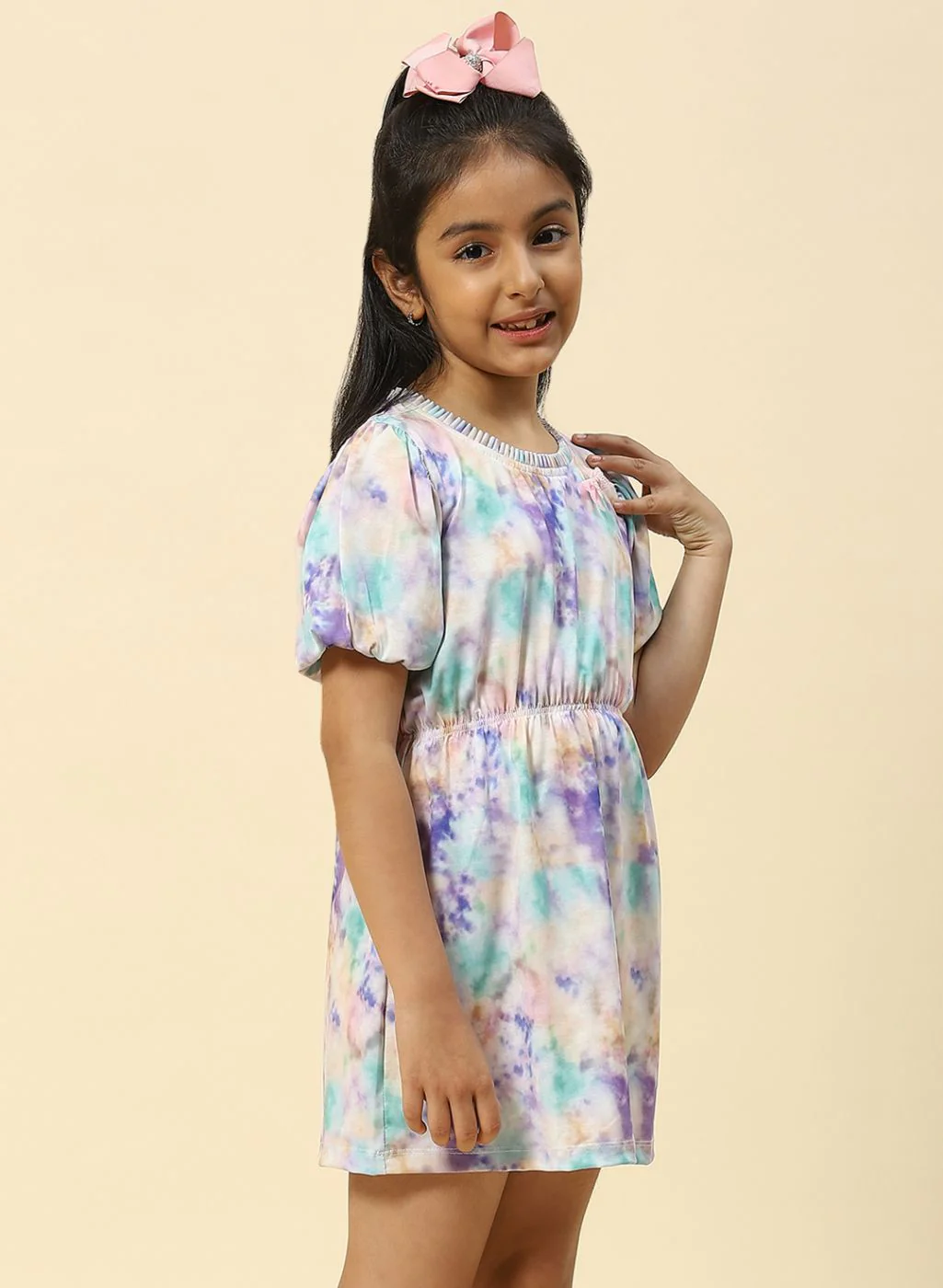 Girls Purple Printed Dress - Image 4
