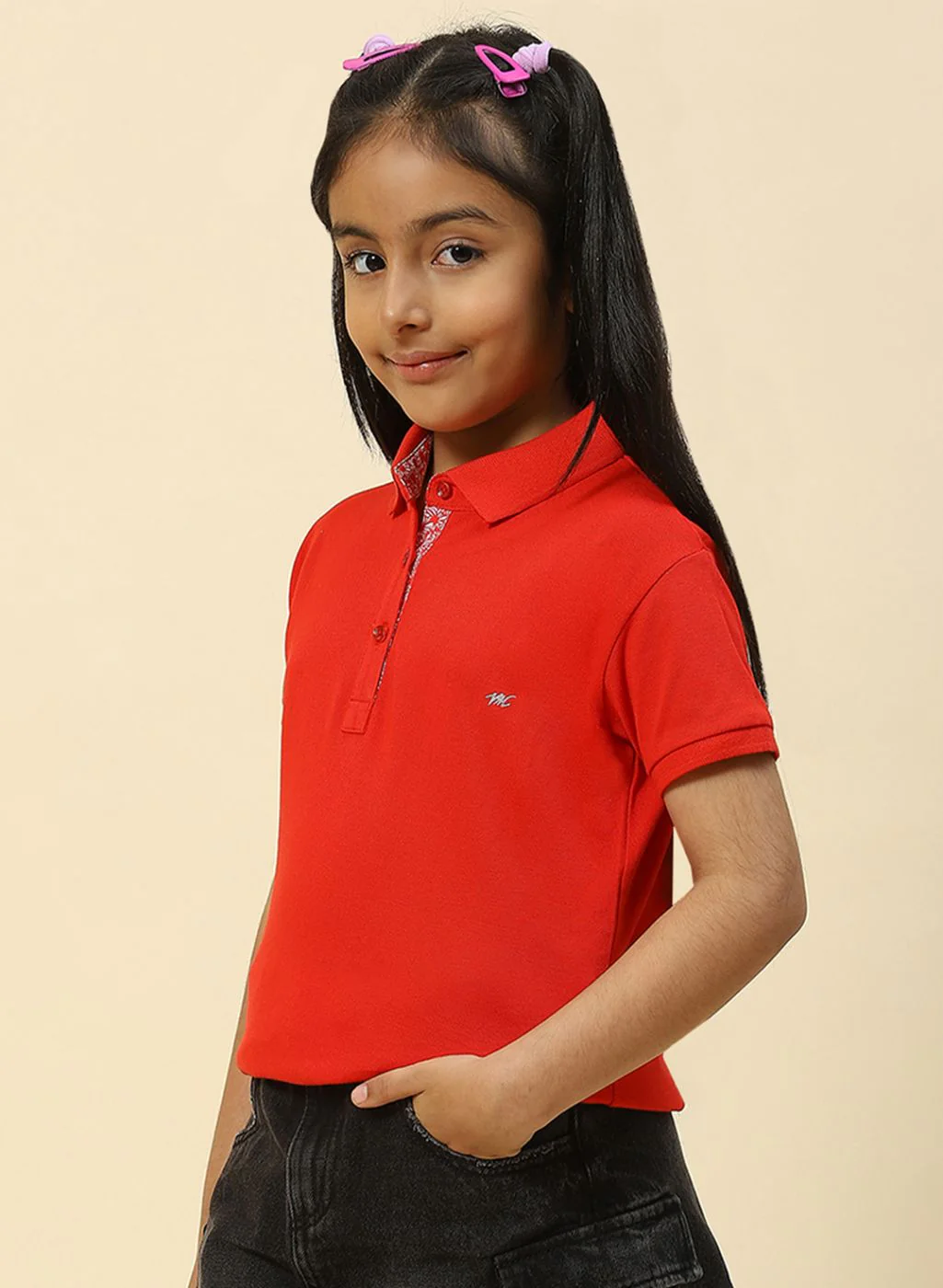 Girls Red Plain T-Shirt - Image 3