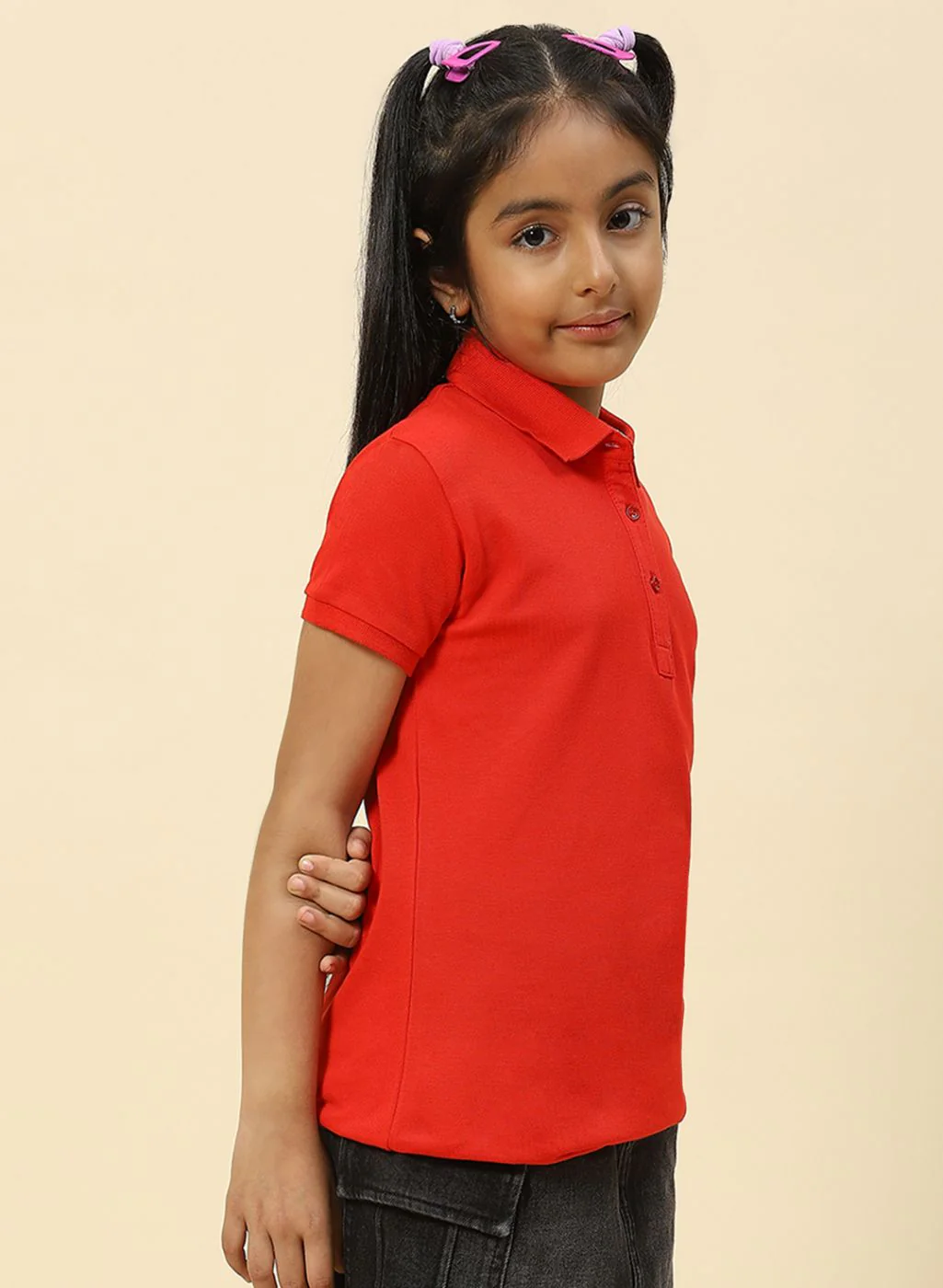 Girls Red Plain T-Shirt - Image 4