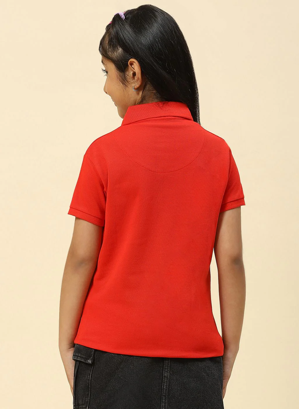 Girls Red Plain T-Shirt - Image 5