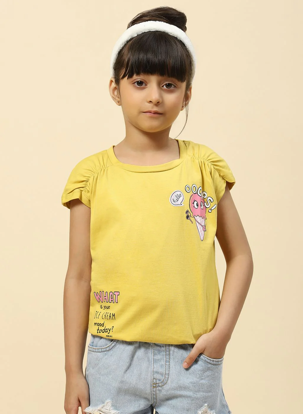 Girls Yellow Printed Top - Image 2