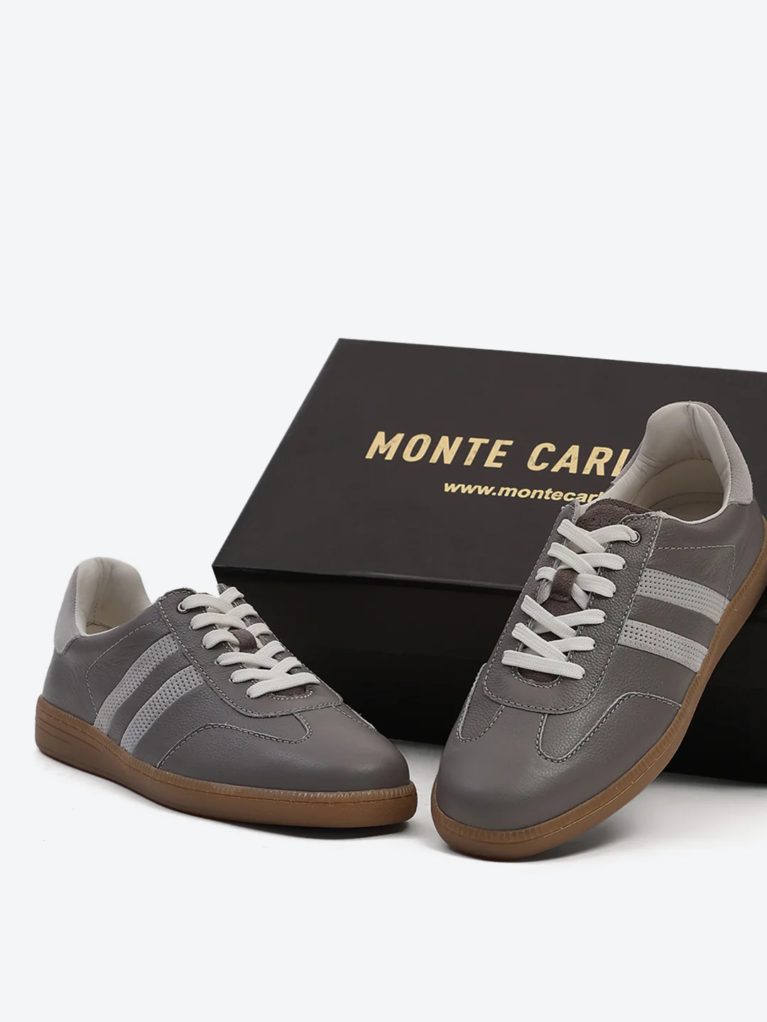 Monte Carlo Grey Smart Lace-Up Casual Sneakers for Men - Image 2