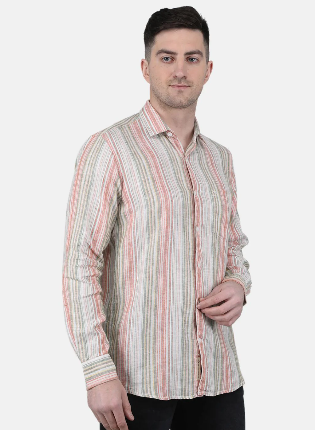Men Beige Printed Linen Shirt - Image 6