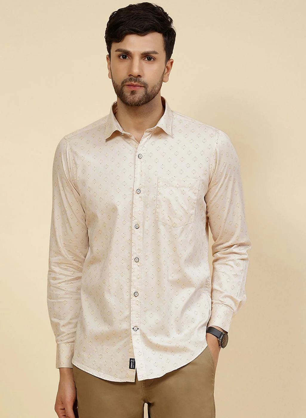 Men Beige Printed Shirt - Image 2