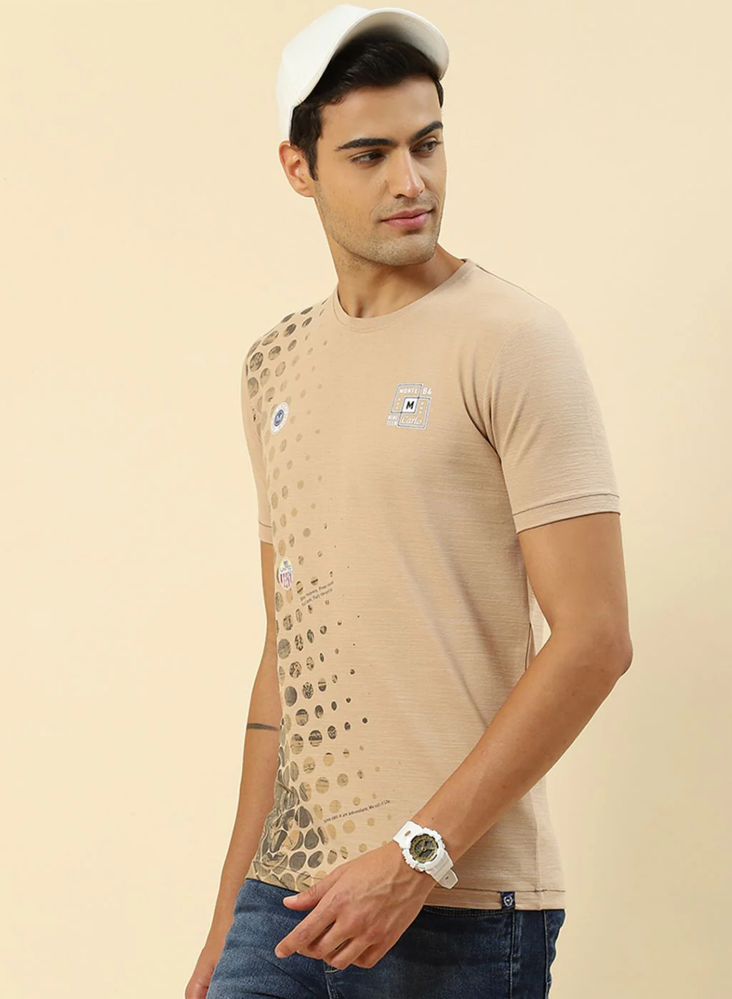 Men Beige Printed T-Shirt - Image 3