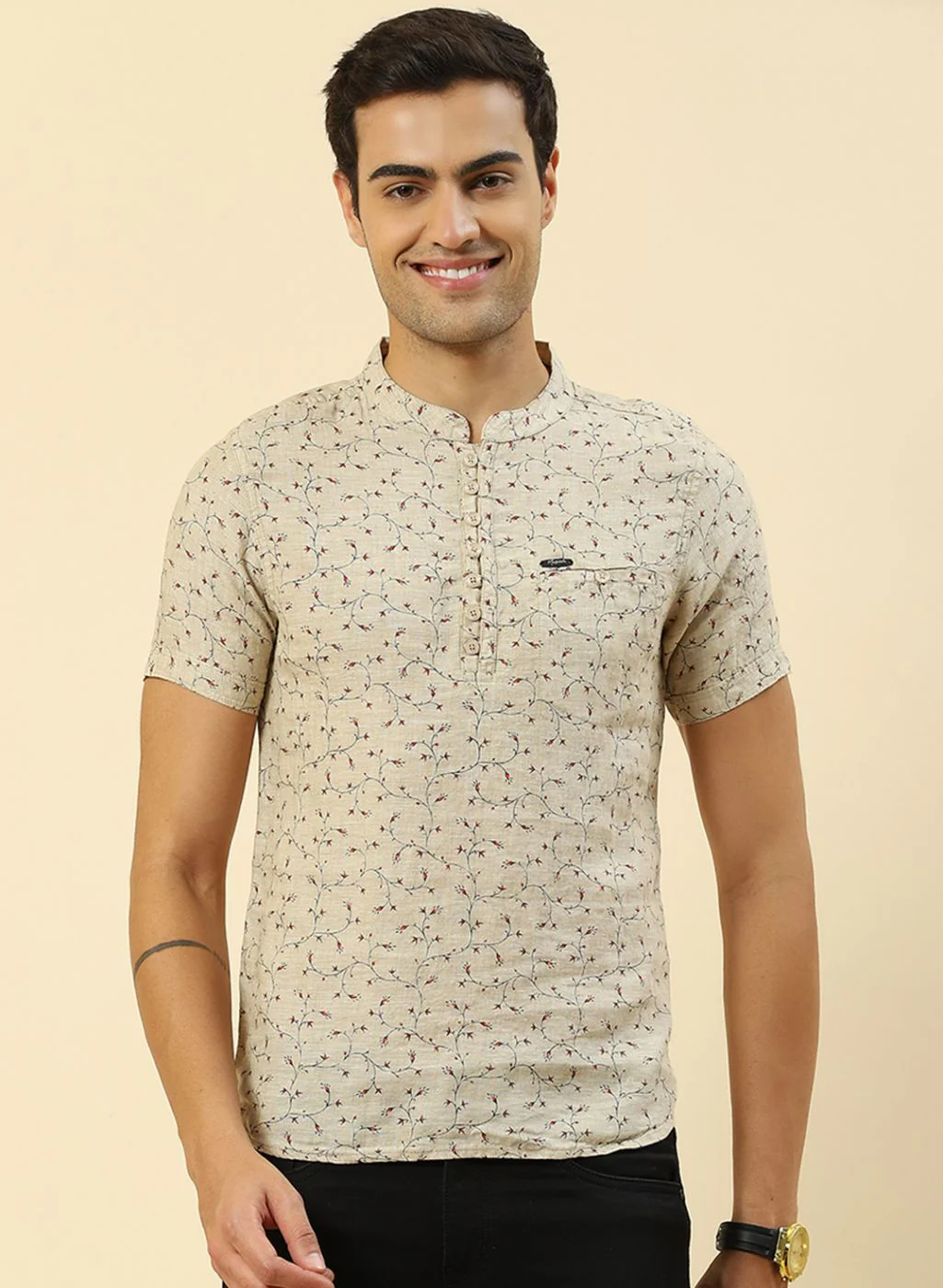 Men Beige Printed T-Shirt - Image 2
