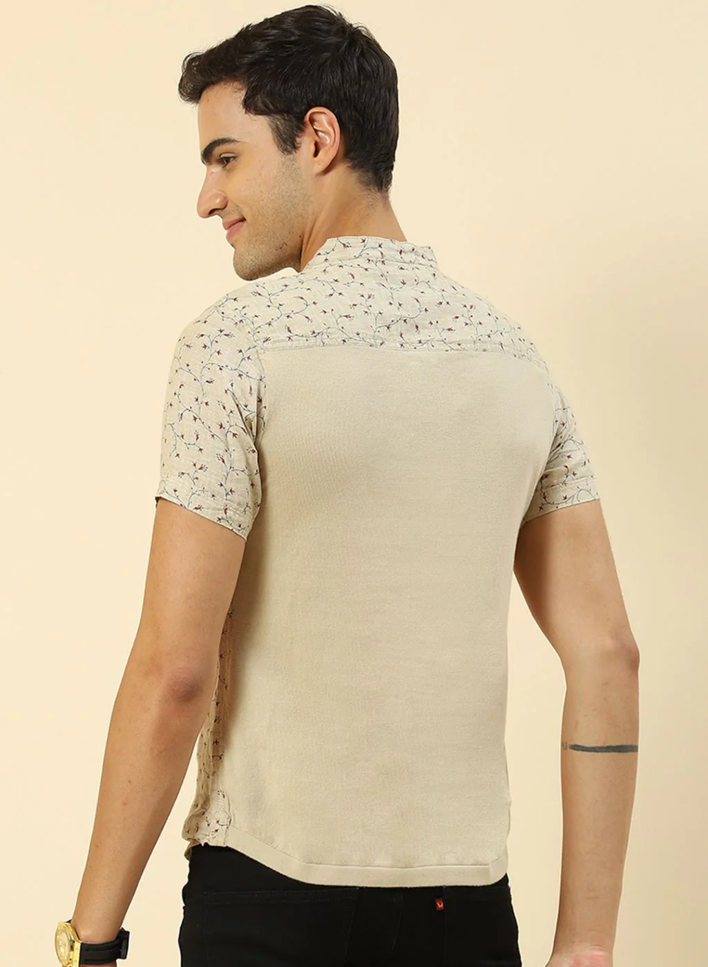 Men Beige Printed T-Shirt - Image 5