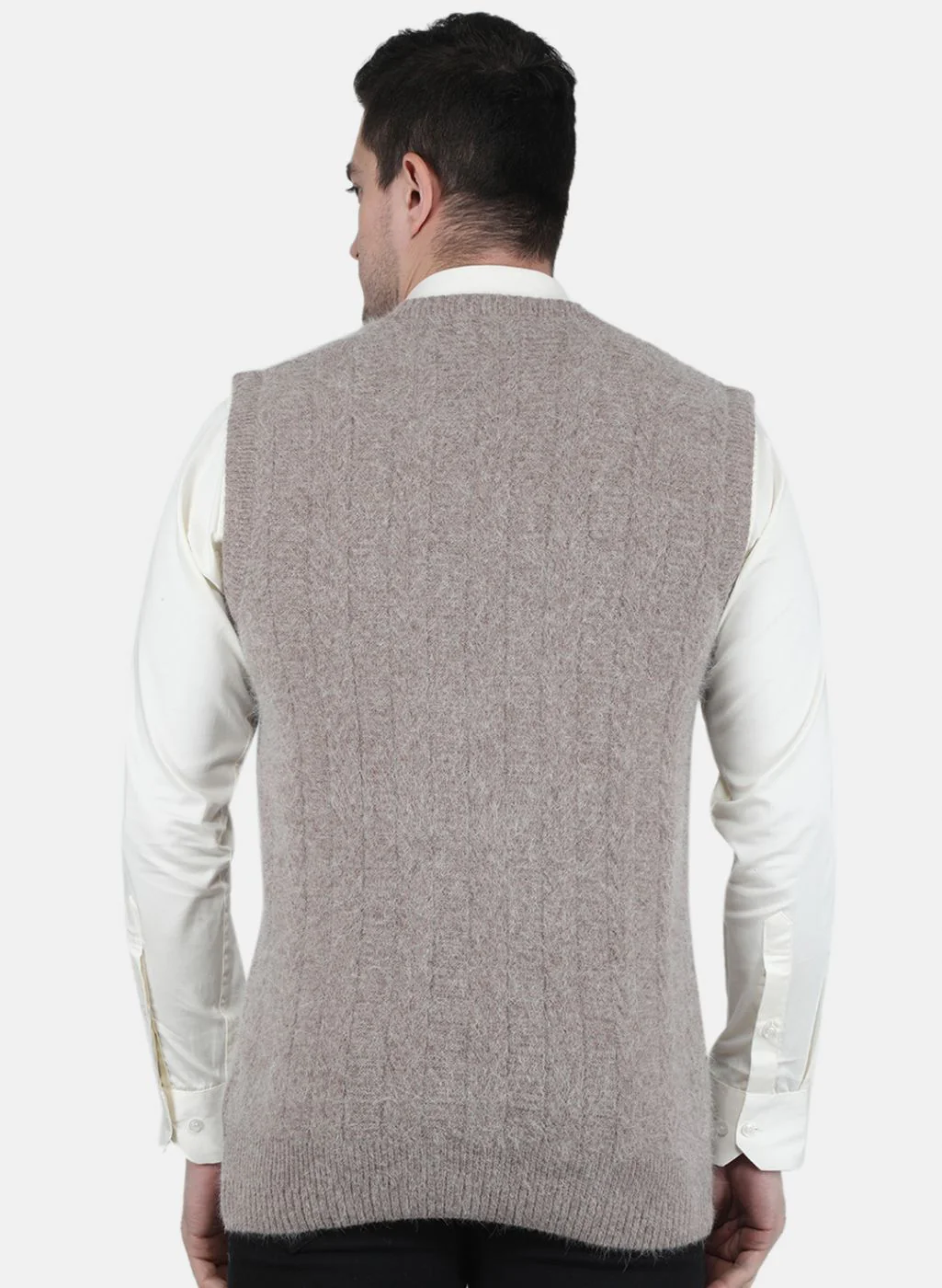 Men Beige Self Design Sweater - Image 3