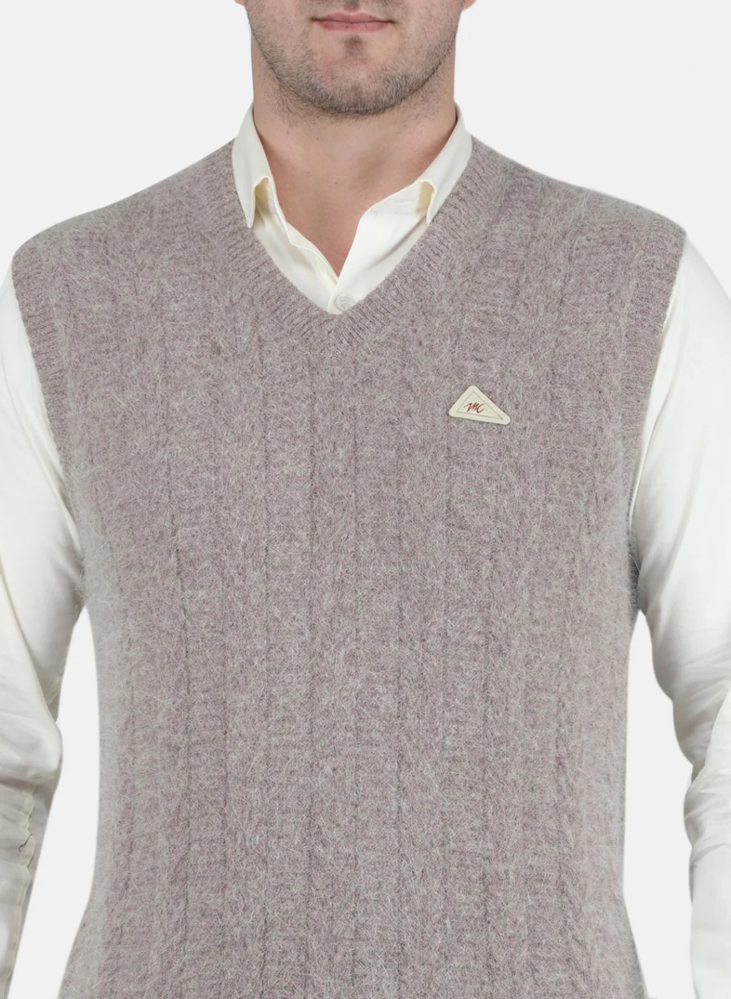 Men Beige Self Design Sweater - Image 5