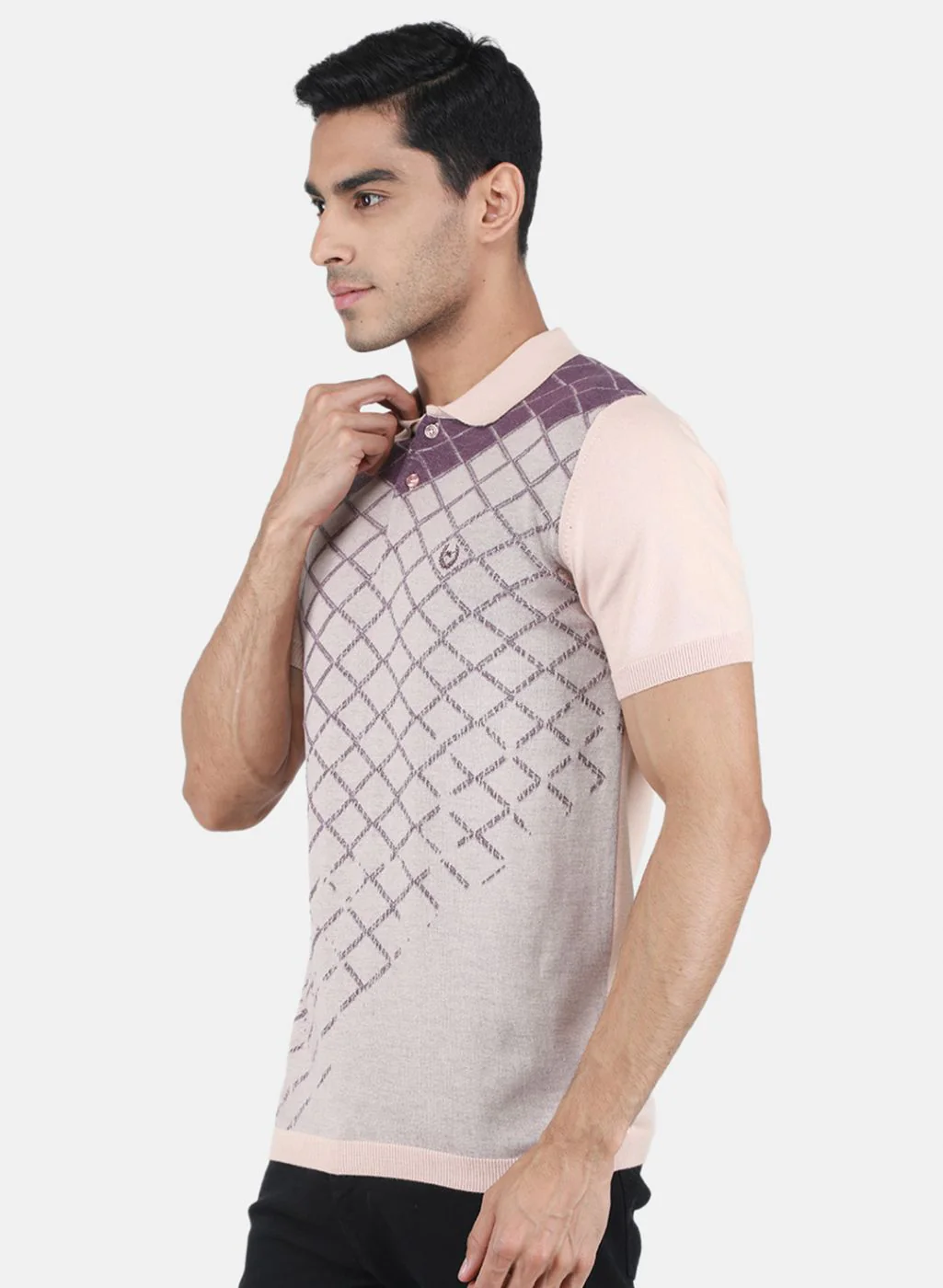 Men Beige Self Design T-Shirt - Image 2