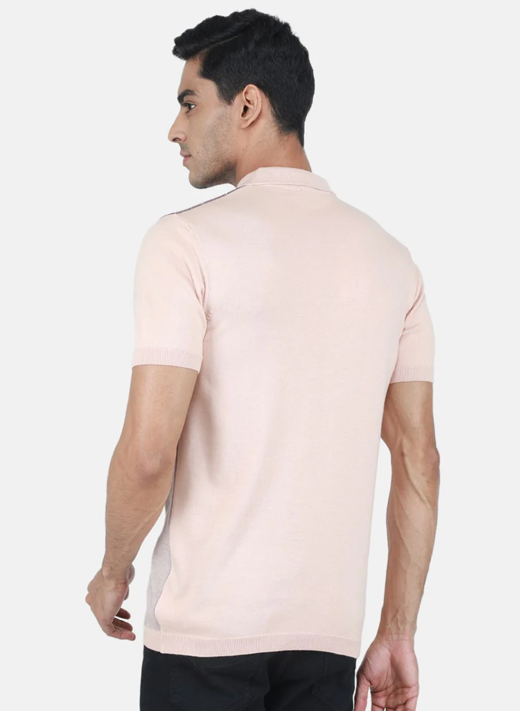 Men Beige Self Design T-Shirt - Image 3