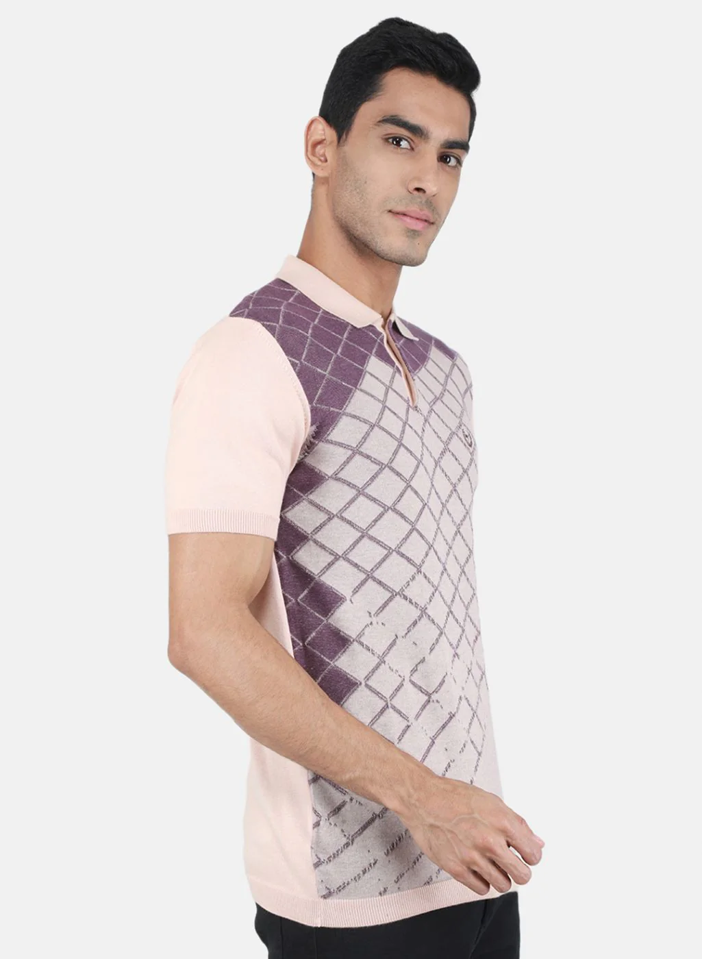 Men Beige Self Design T-Shirt - Image 6