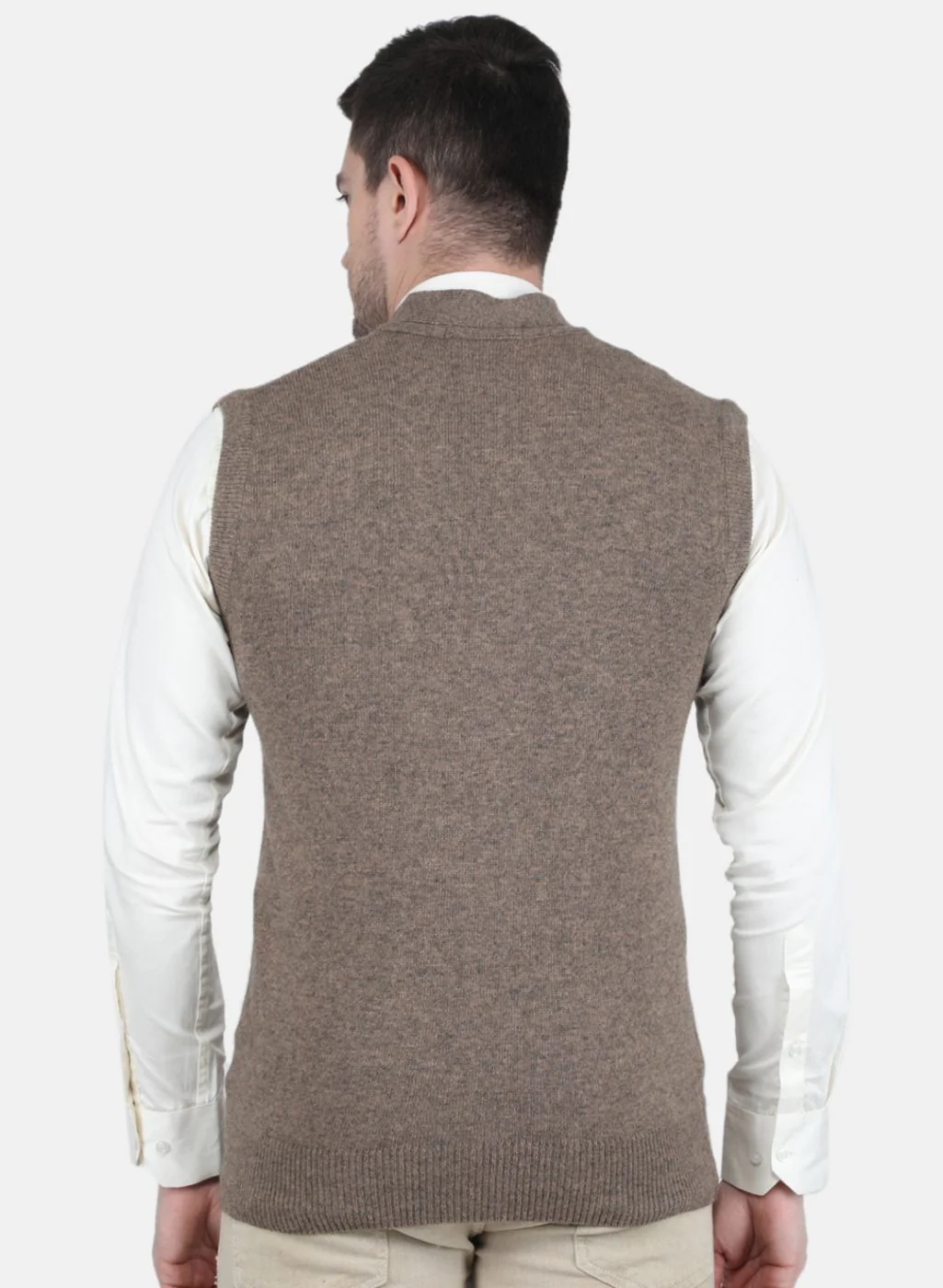 Men Beige Solid Cardigan - Image 3