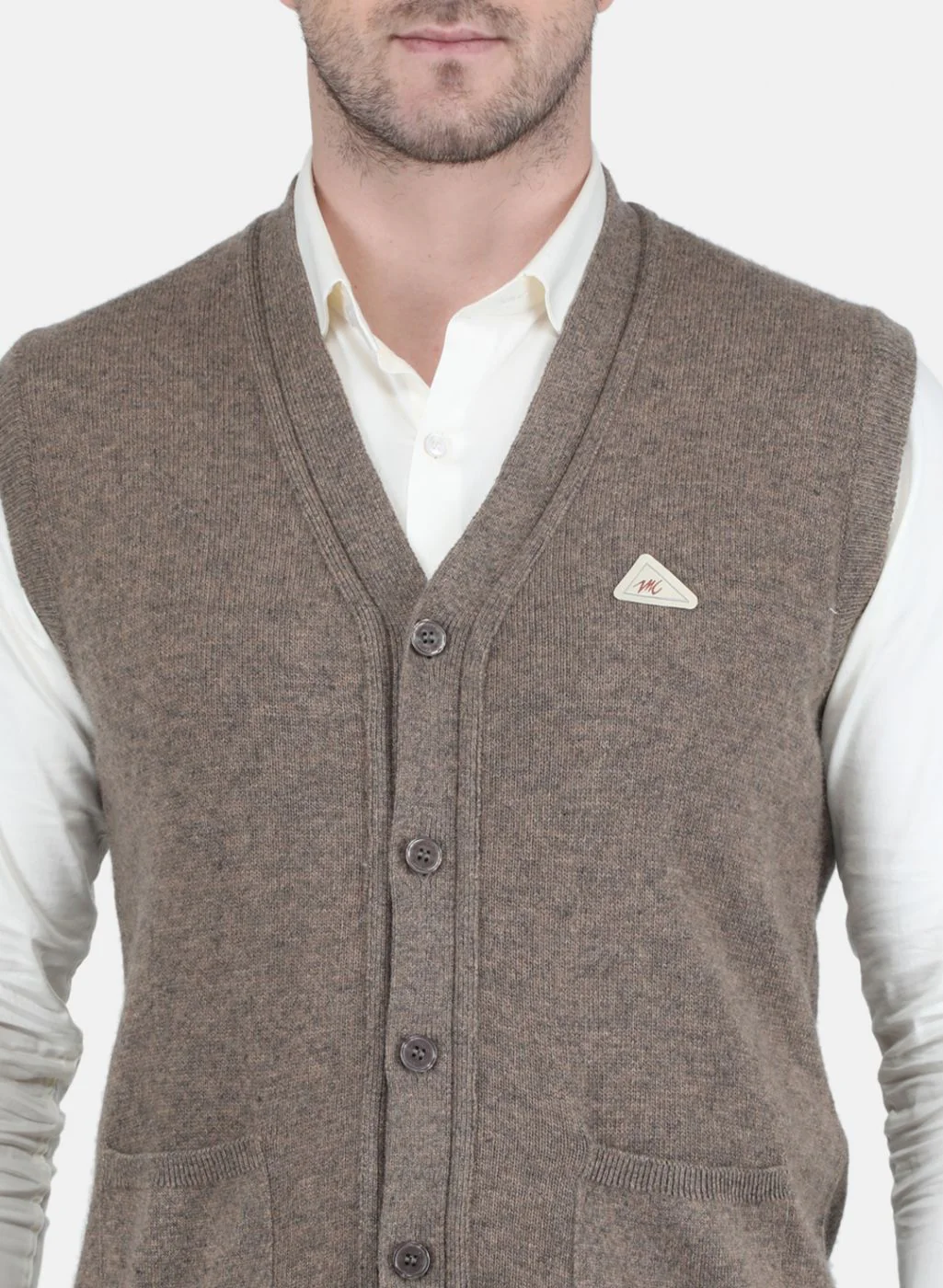 Men Beige Solid Cardigan - Image 5