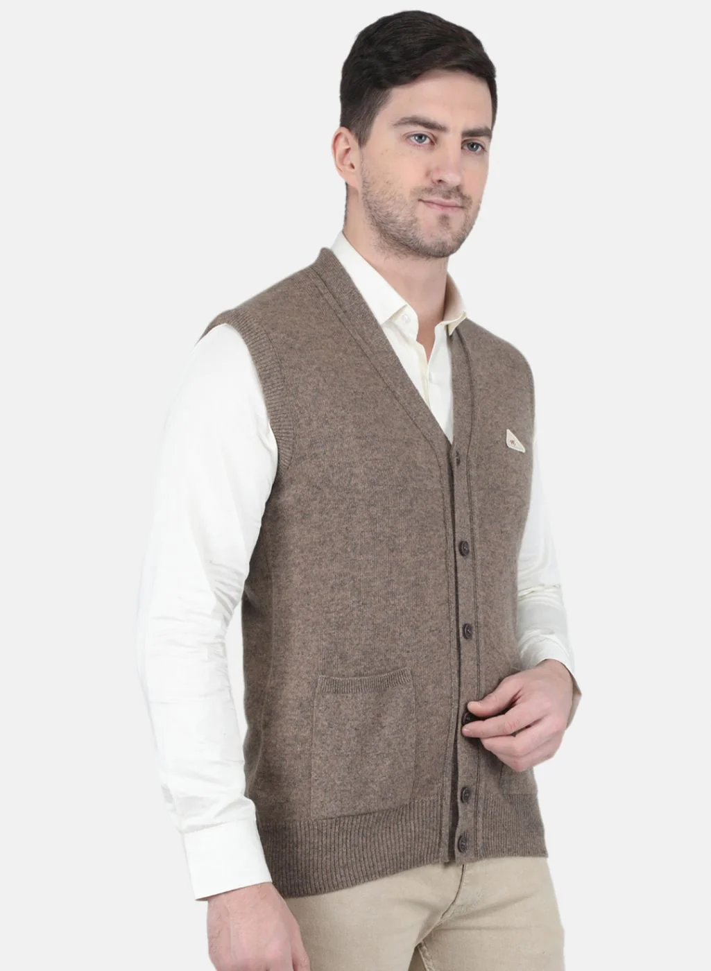 Men Beige Solid Cardigan - Image 6