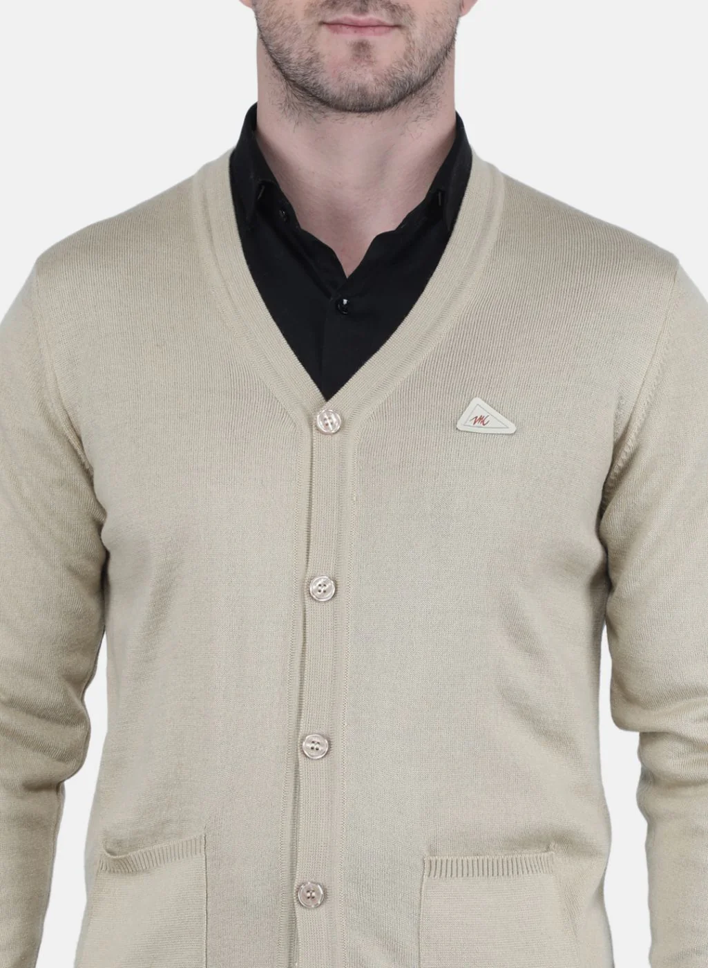 Men Beige Solid Cardigan - Image 5