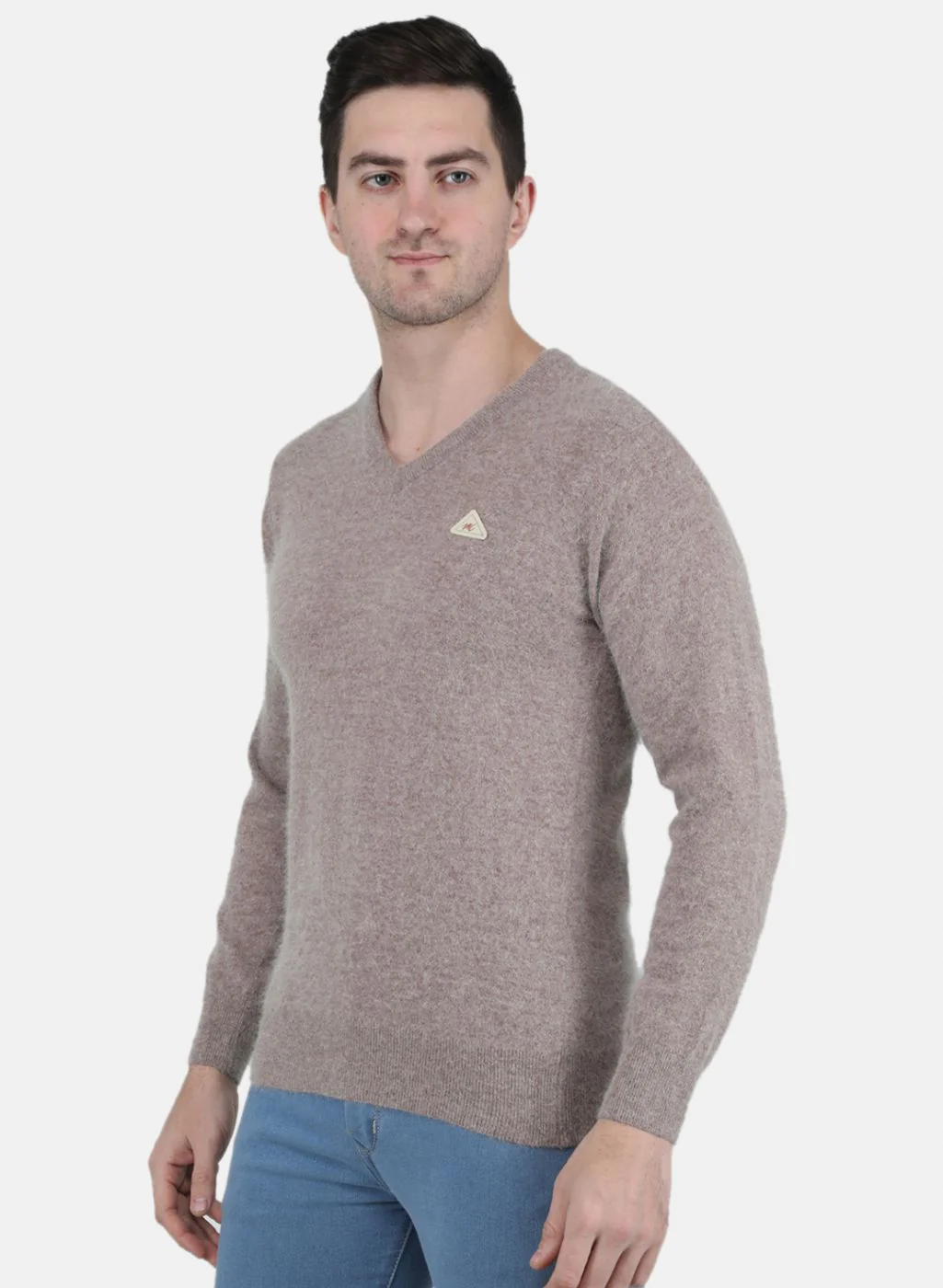 Men Beige Solid Pullover - Image 2