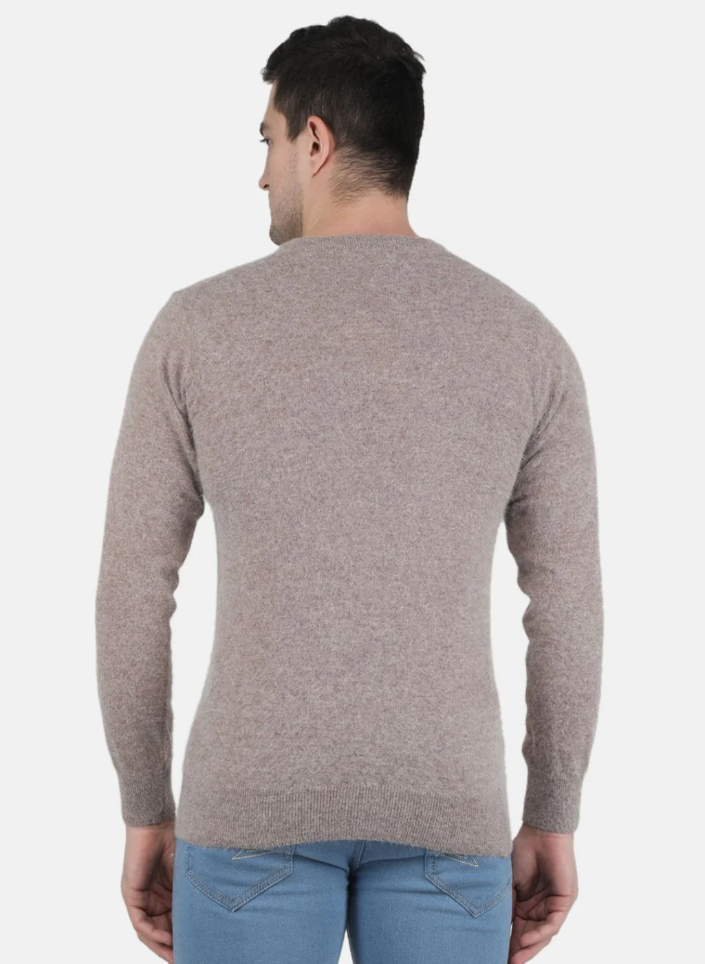 Men Beige Solid Pullover - Image 3