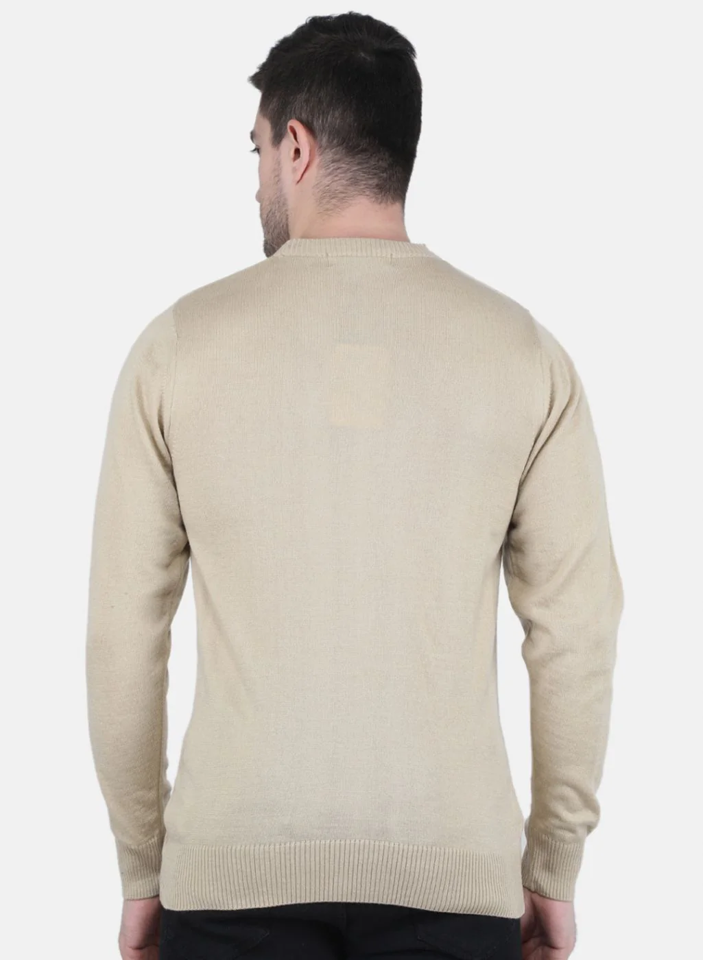 Men Beige Solid Pullover - Image 3