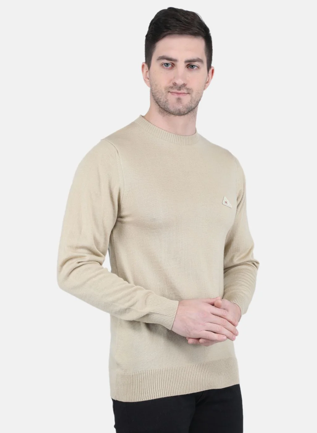 Men Beige Solid Pullover - Image 6