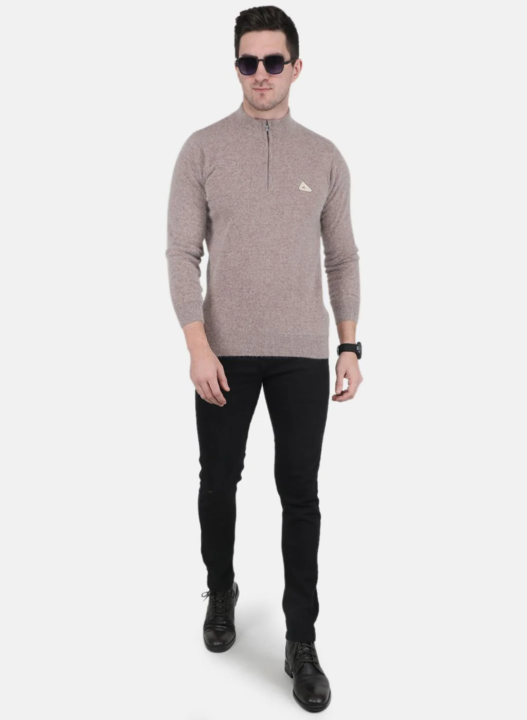 Men Beige Solid Pullover - Image 4