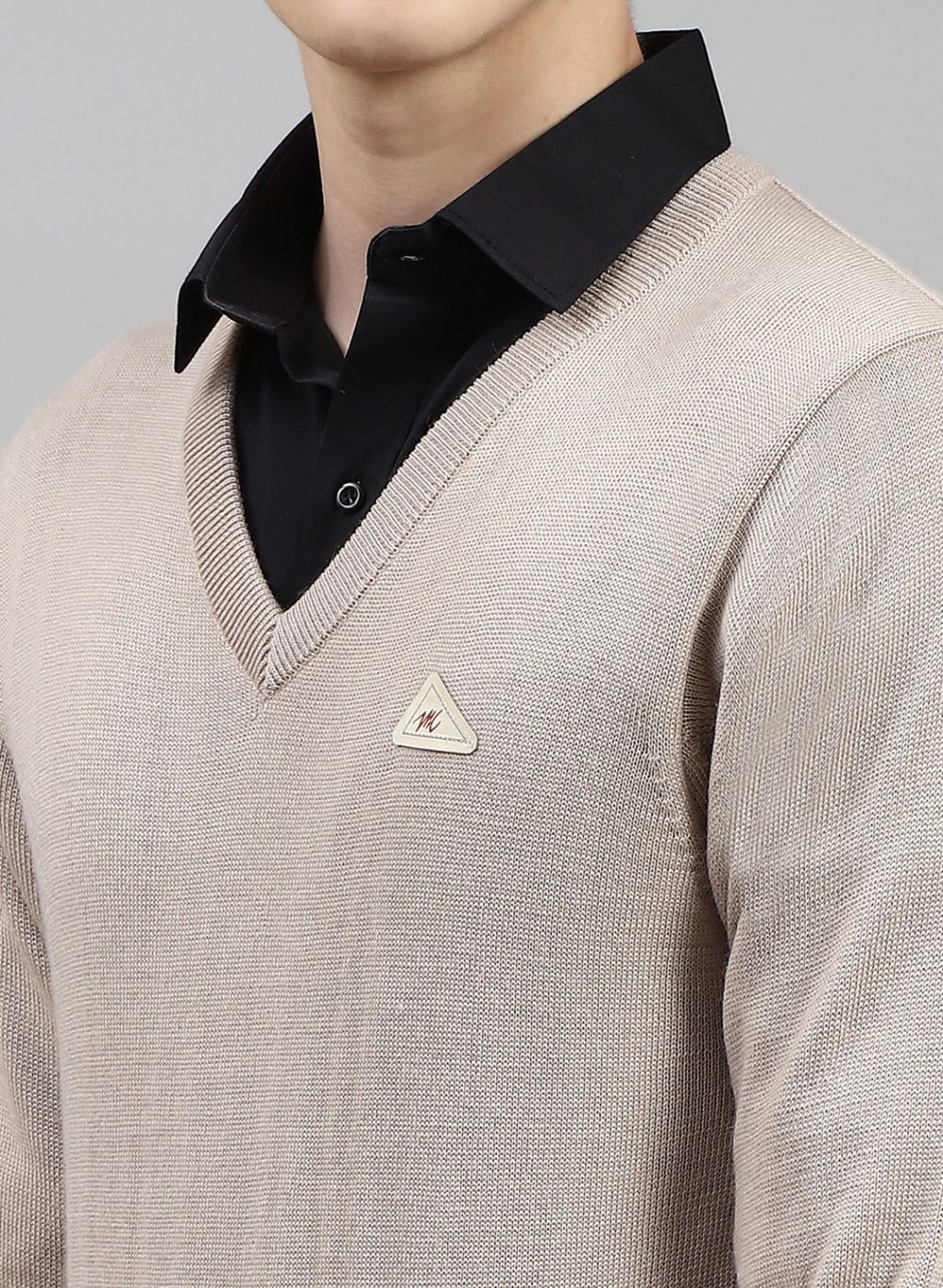 Men Beige Solid Pure wool Pullover - Image 6