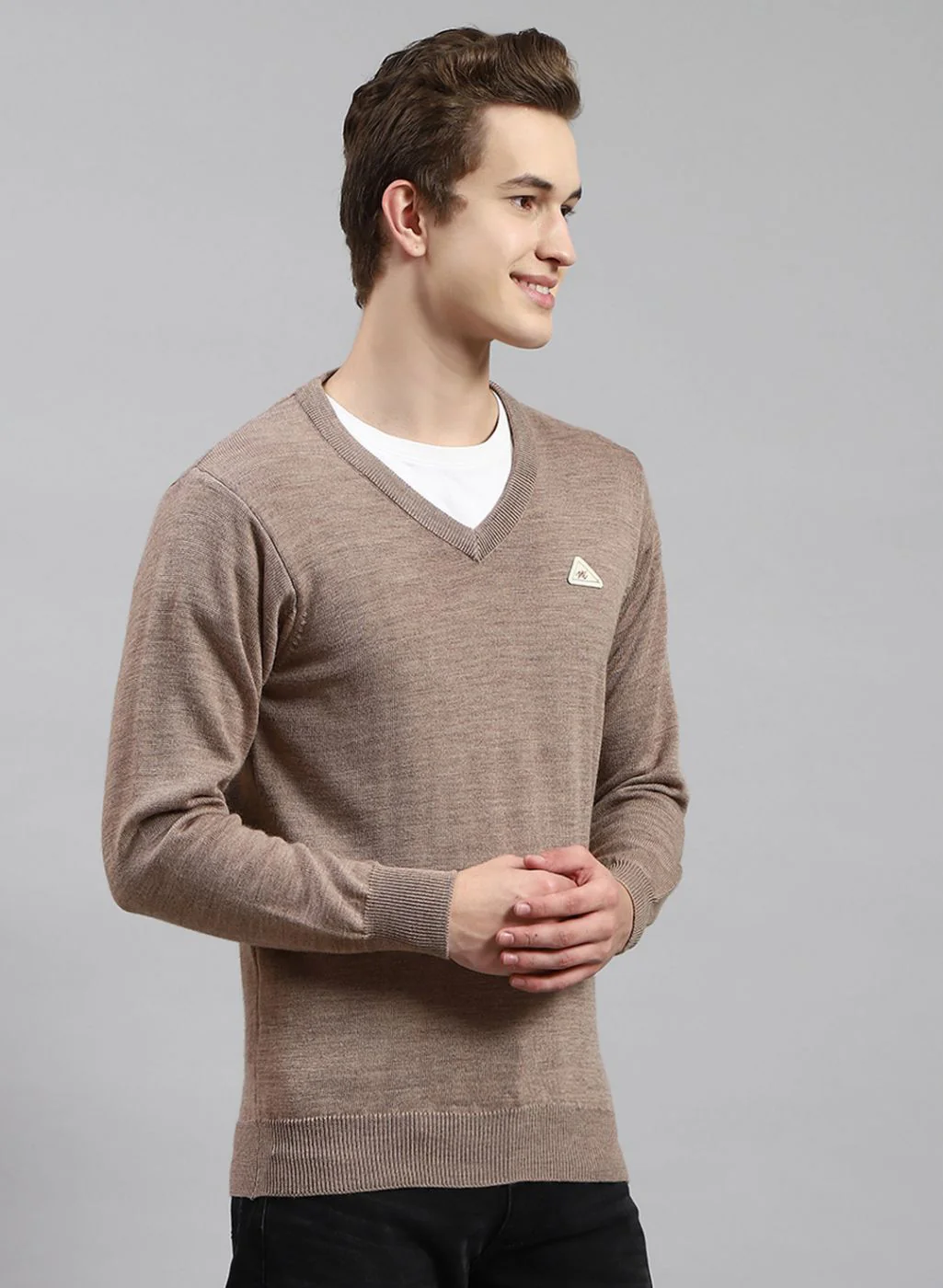 Men Beige Solid Pure wool Pullover - Image 4