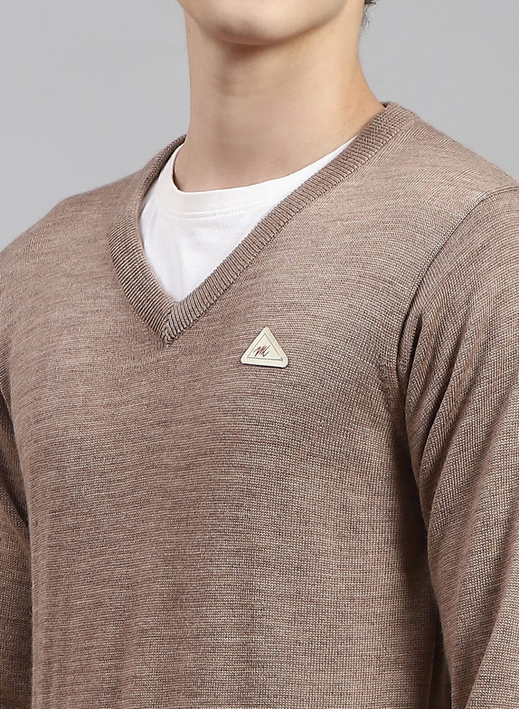 Men Beige Solid Pure wool Pullover - Image 6