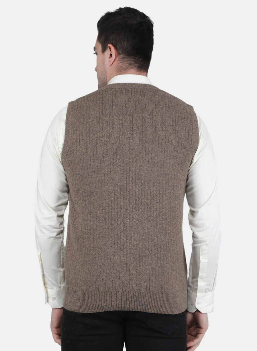 Men Beige Solid Sweater - Image 3
