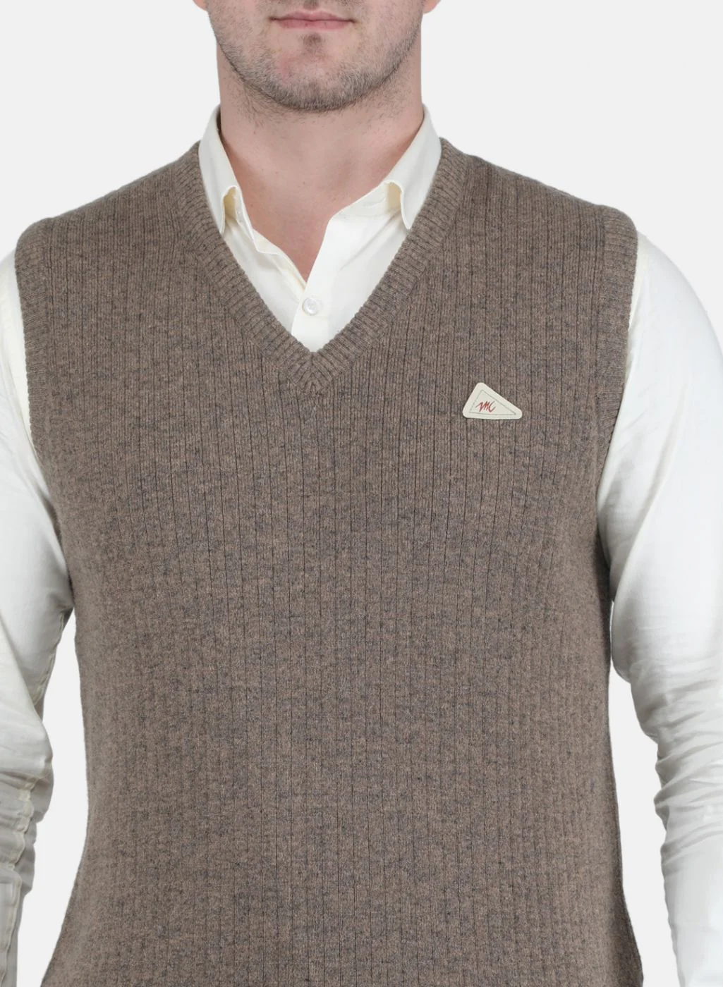 Men Beige Solid Sweater - Image 5