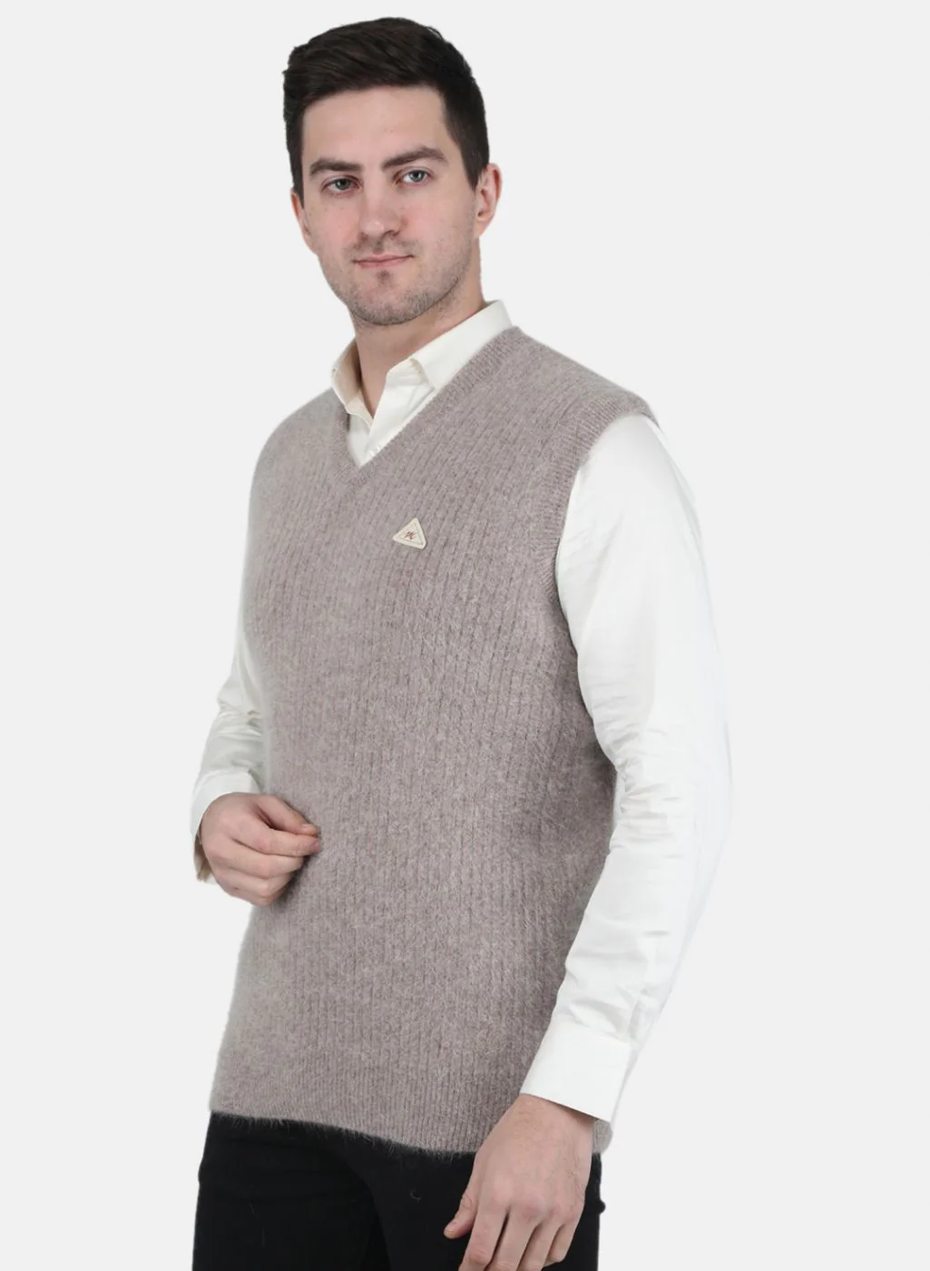 Men Beige Solid Sweater - Image 2