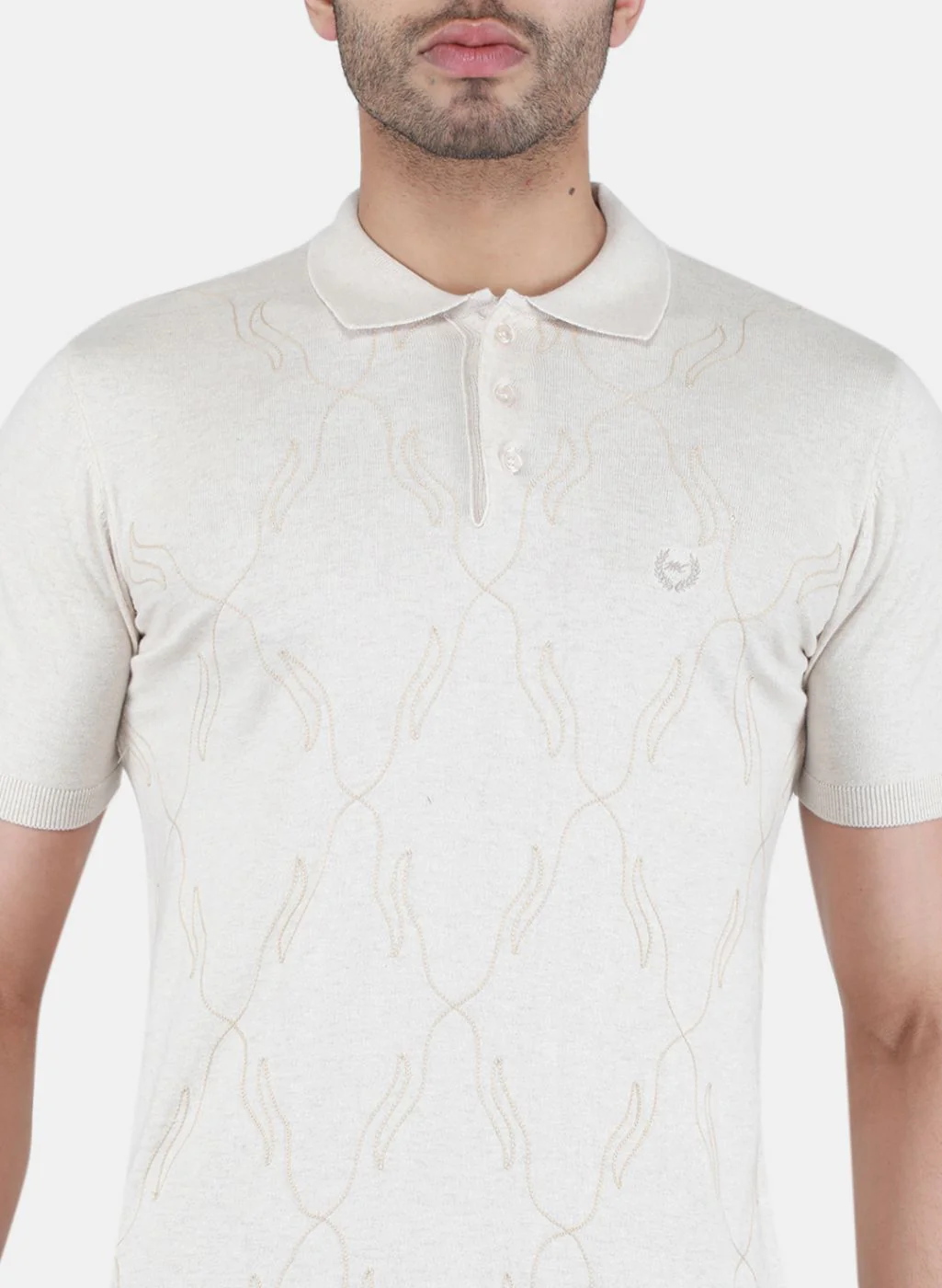 Men Beige Solid T-Shirt - Image 6