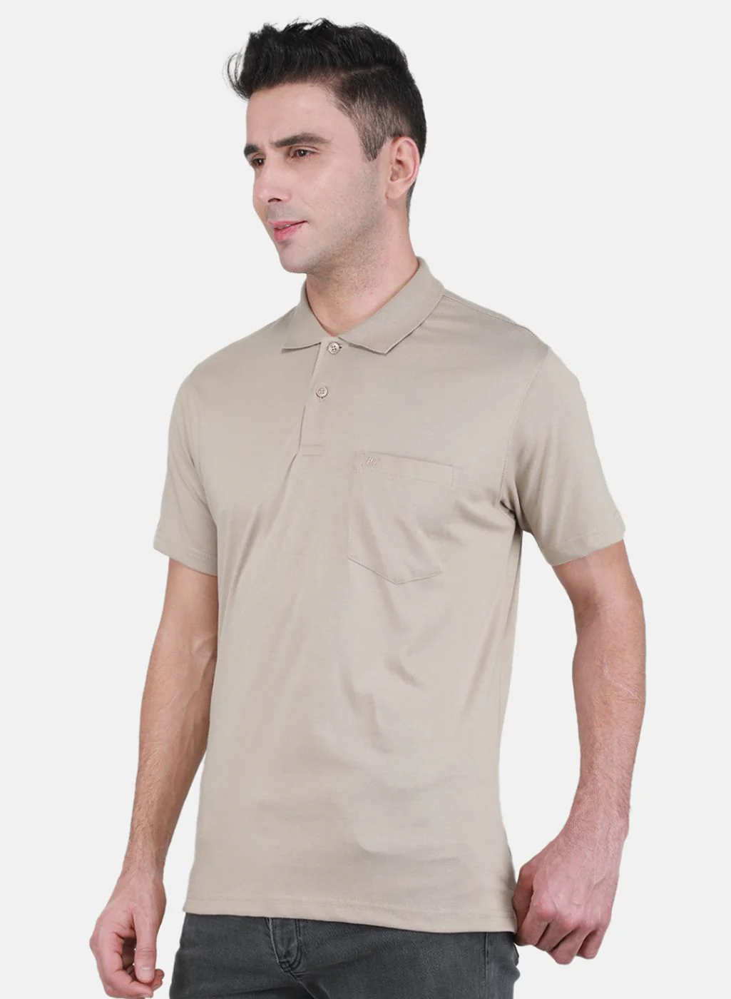 Men Beige Solid T-Shirt - Image 2