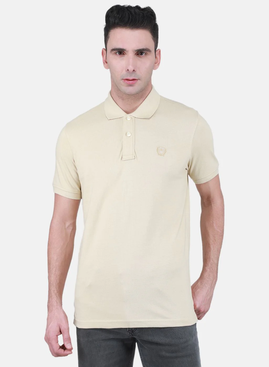 Men Beige Solid T-Shirt