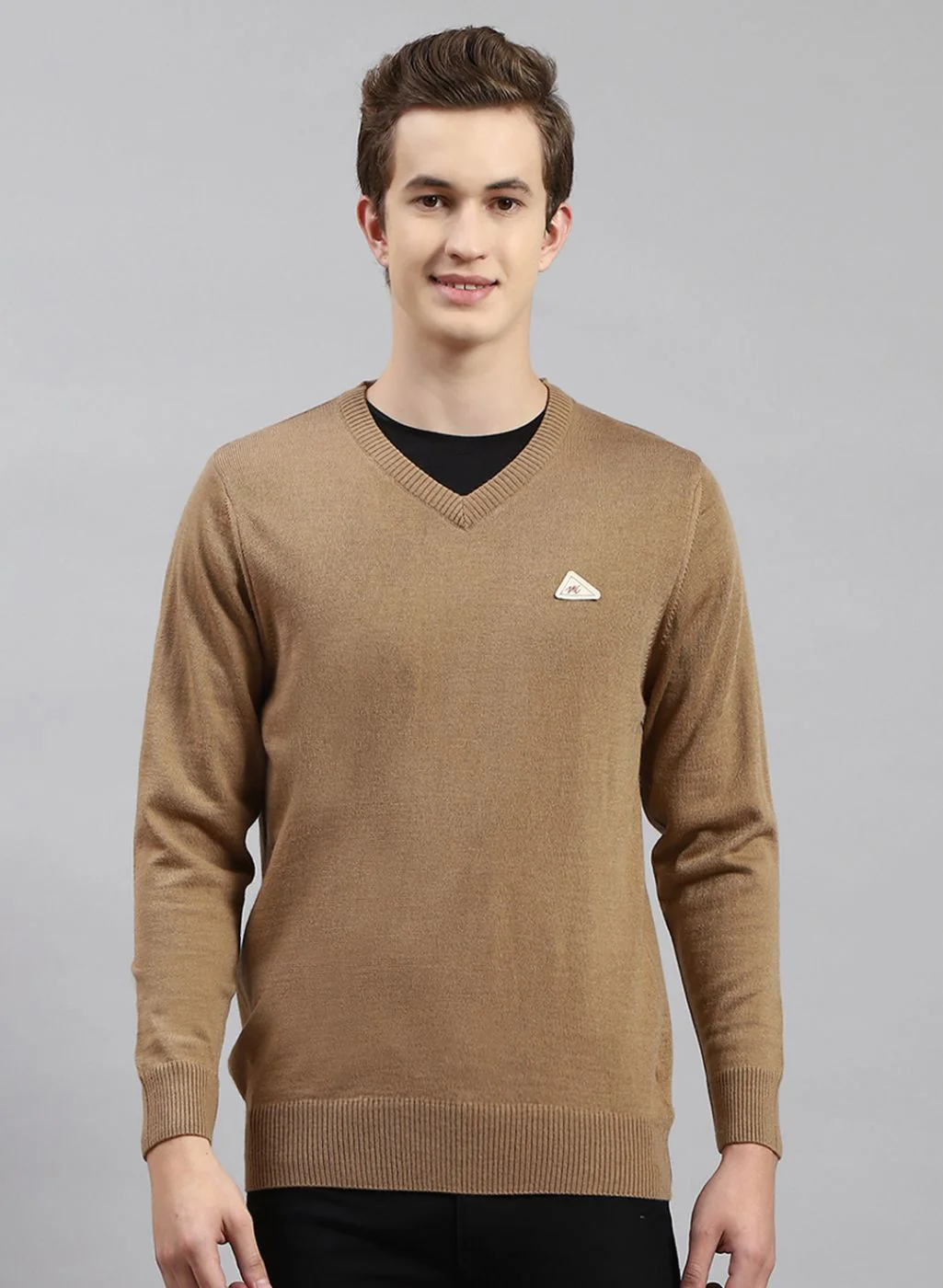 Men Beige Solid Wool blend Pullover - Image 2