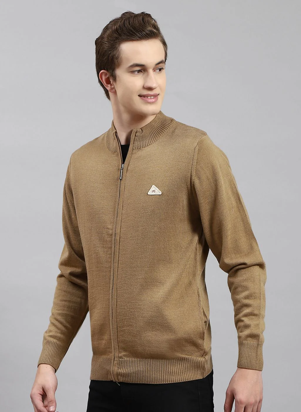 Men Beige Solid Wool blend Pullover - Image 3