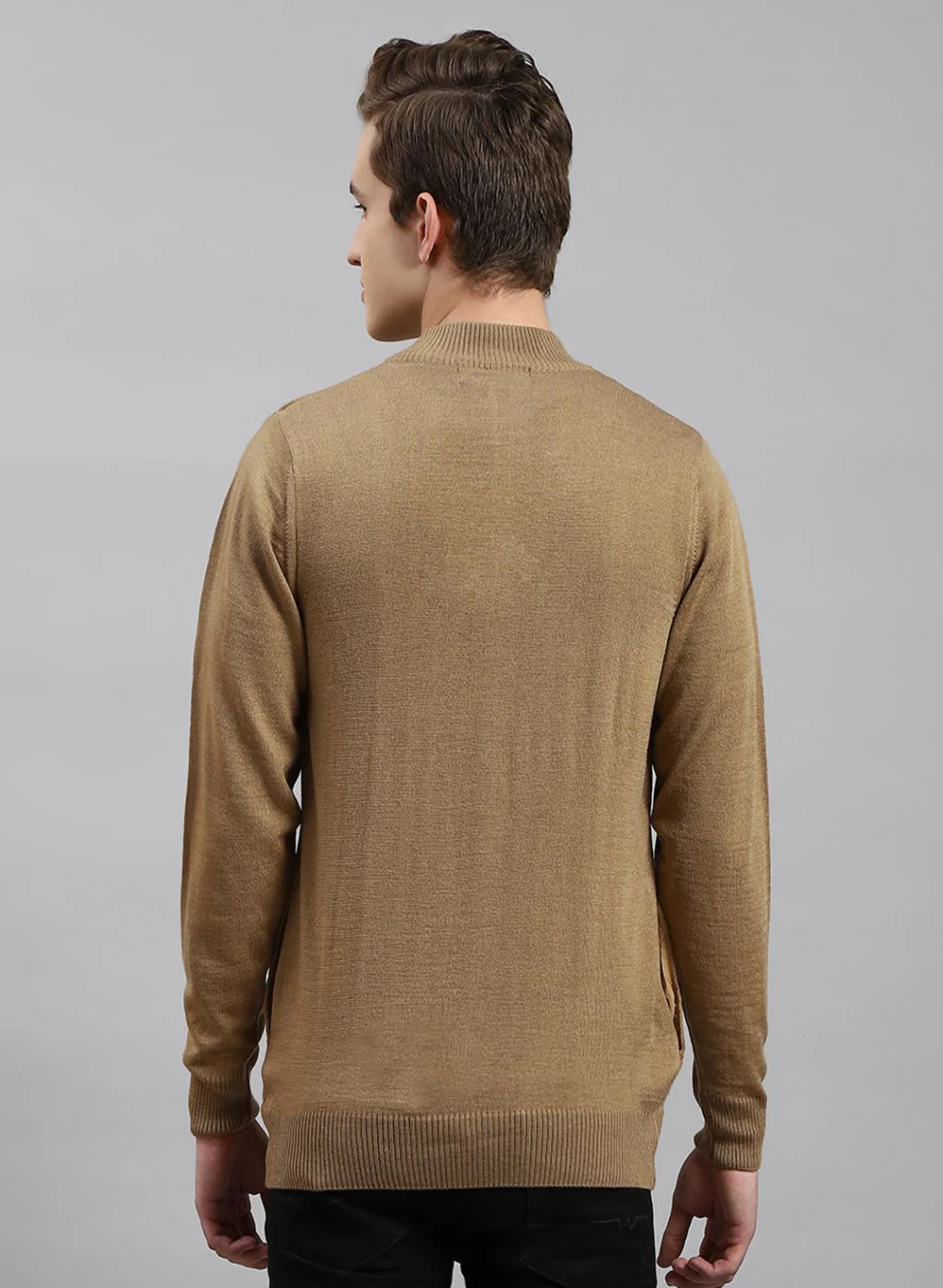 Men Beige Solid Wool blend Pullover - Image 5