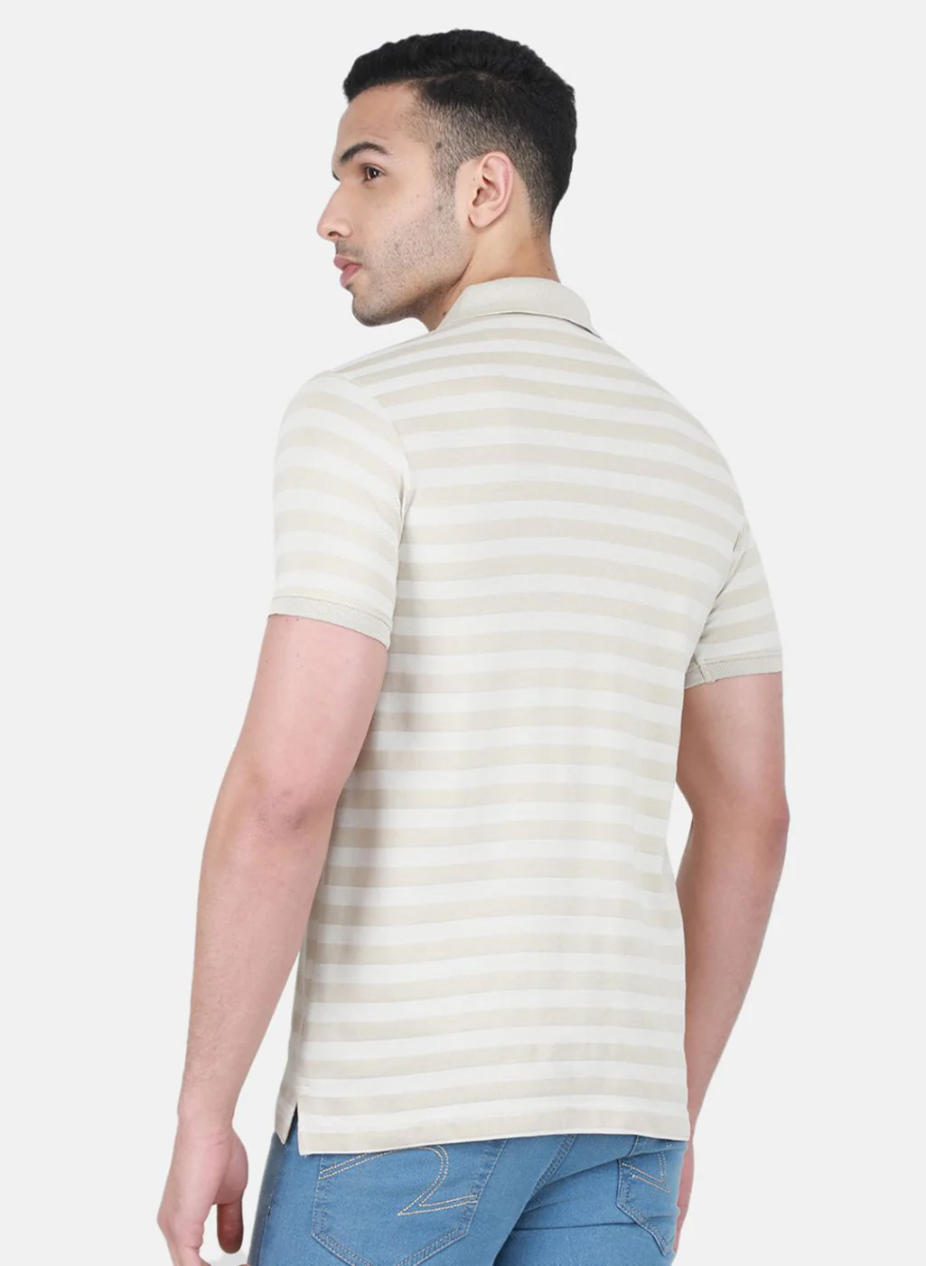 Men Beige Stripe T-Shirt - Image 3